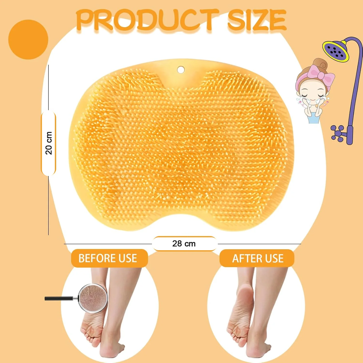 Yellow Silicone Bath Massage Cushion – Suction Cup Exfoliating Foot Scrubber & Mat - Image 4