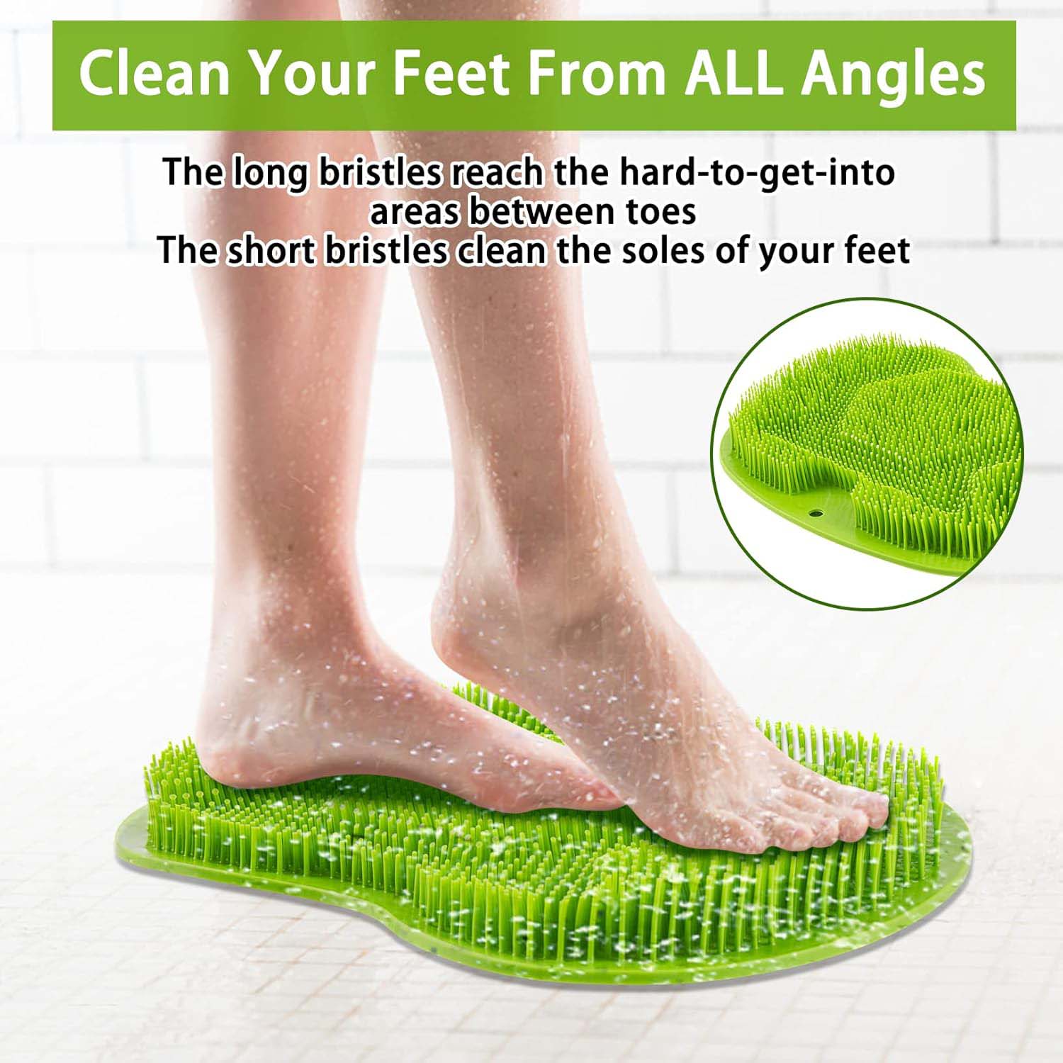 Green Silicone Bath Massage Cushion – Suction Cup Exfoliating Foot Scrubber & Mat - Image 3