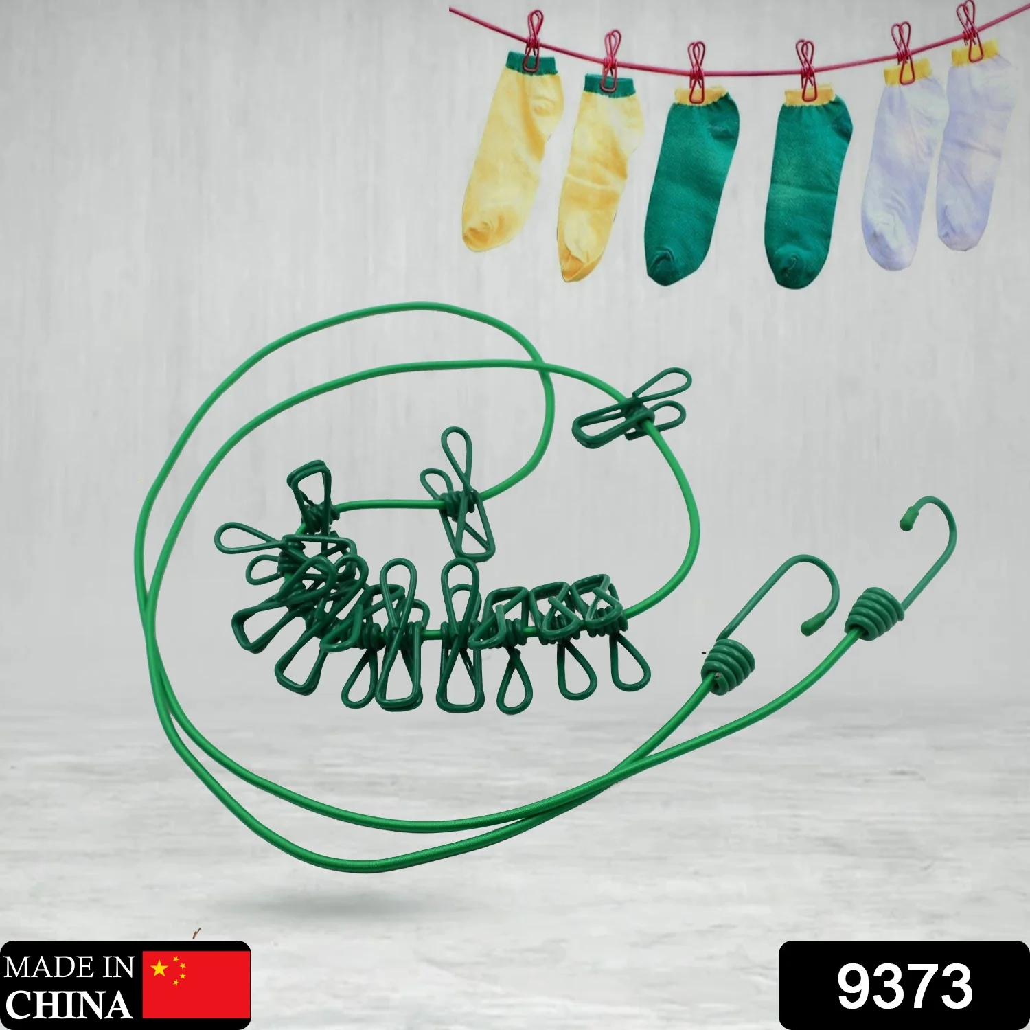 Elastic Cloth Drying Rope with 12 Metal Clip Portable Clothes line For Home & Travel - Image 2