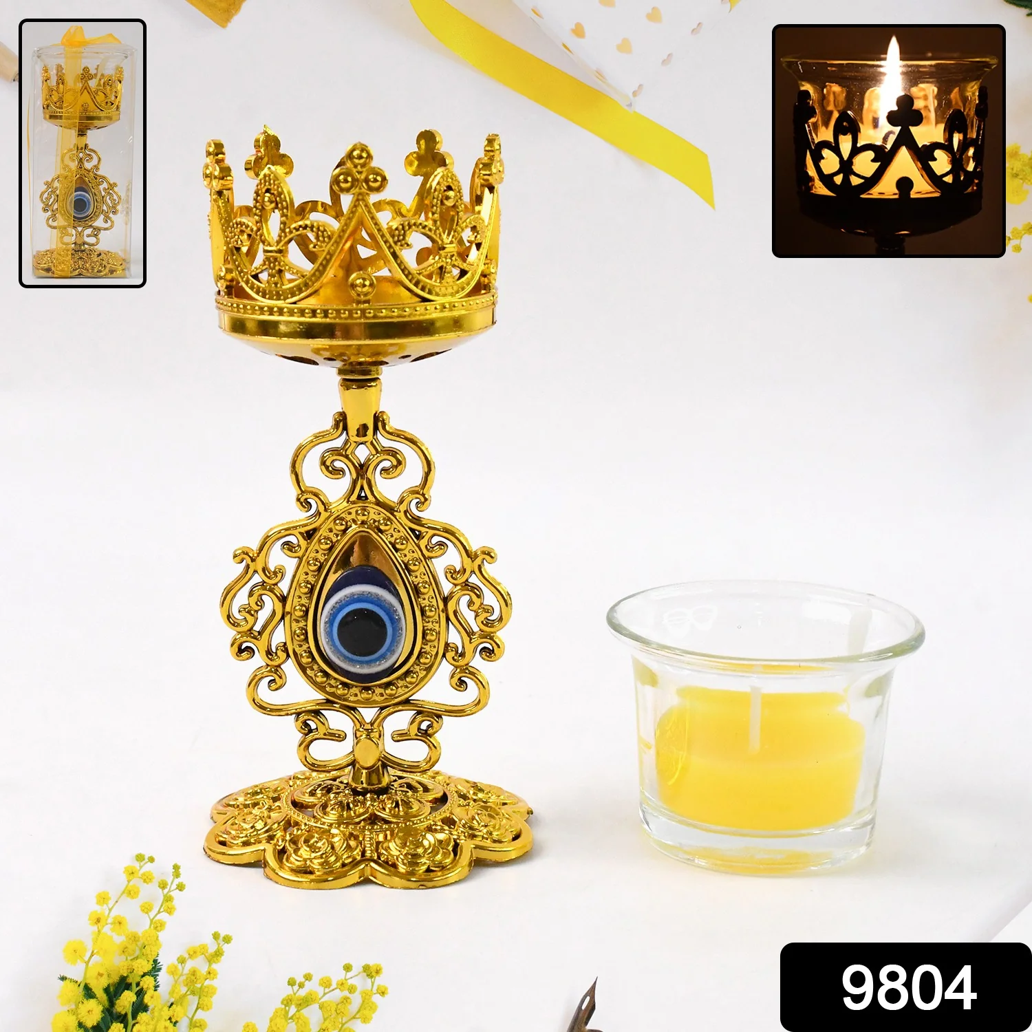 Flower Diwali Candle Holder with Plastic Stand , Diwali(1 Set) - Image 2