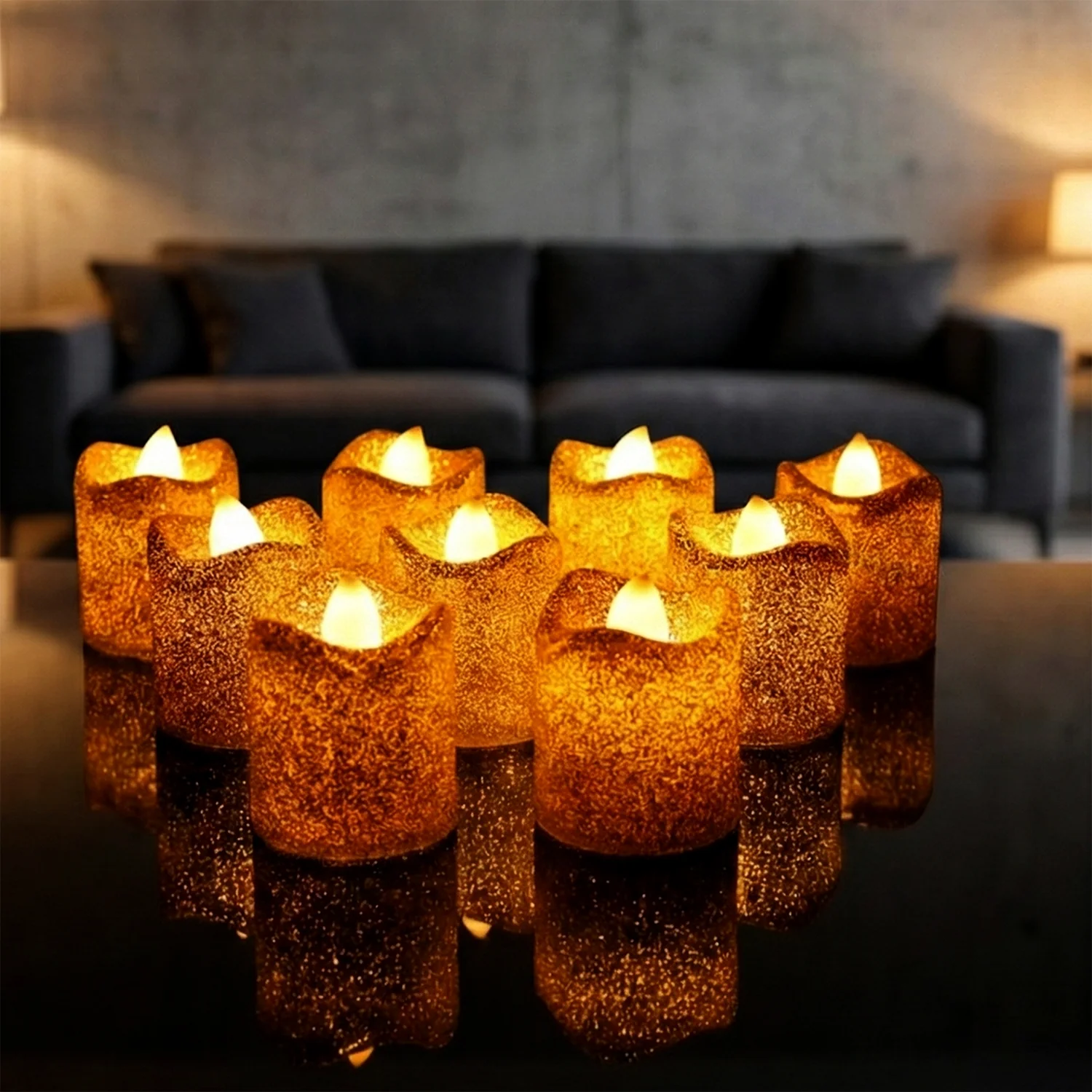 Christmas Premium Glitter LED Tealight Candles (9 Pc Set) - Image 3