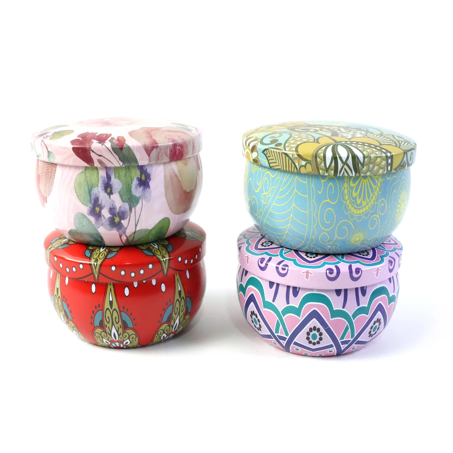 Premium Decorative Mandala Printed Metal Candle Container (4 Pc) - Image 5