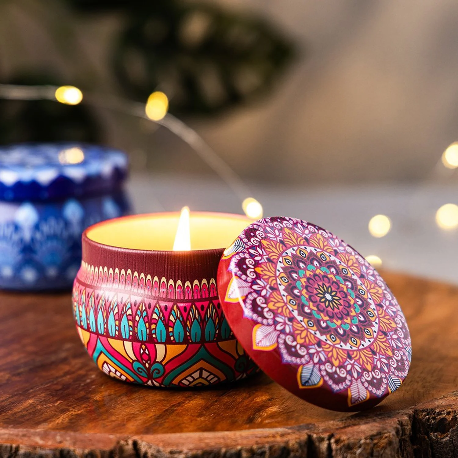 Premium Decorative Mandala Printed Metal Candle Container (4 Pc) - Image 9