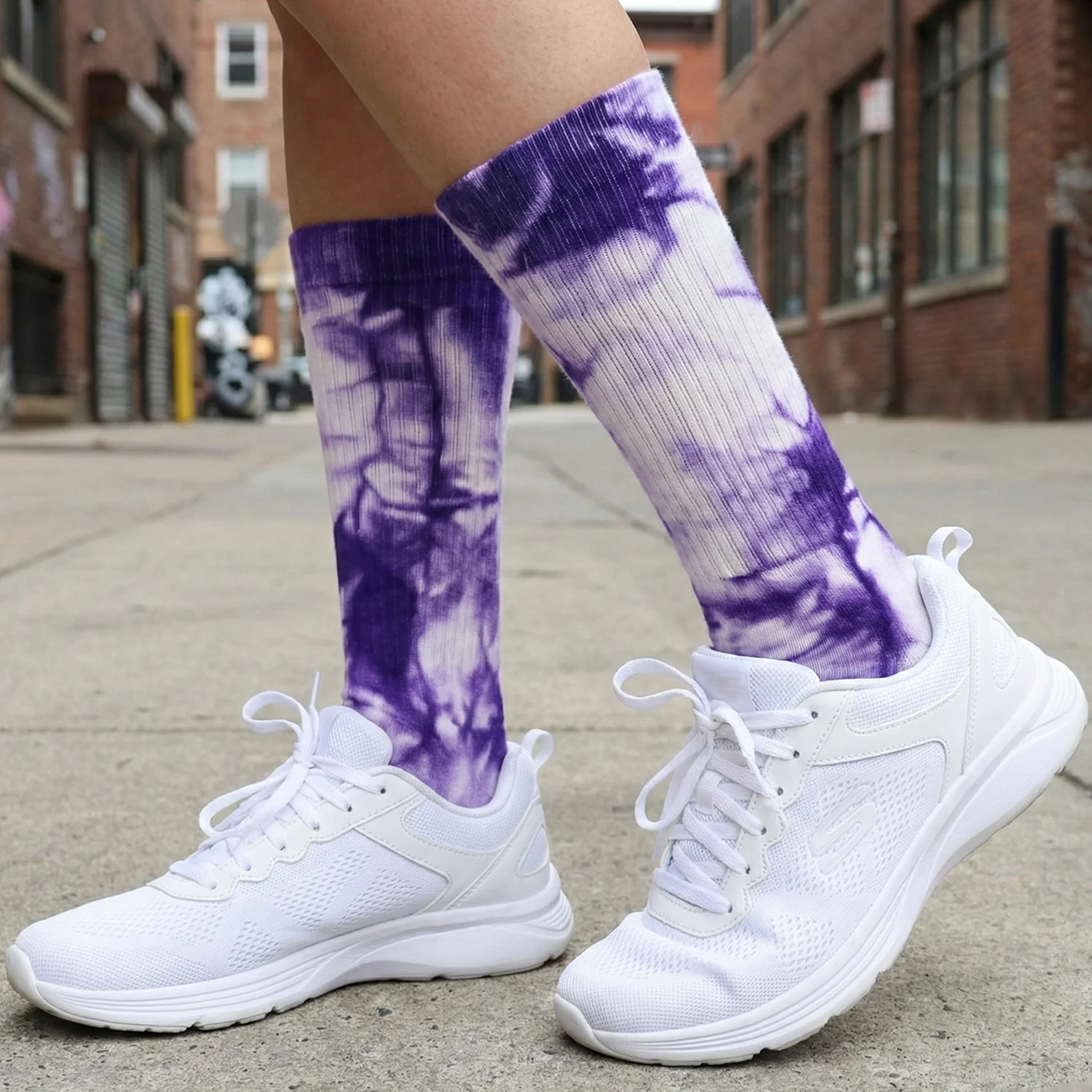 Purple & White Tie-Dye Long Socks (1 Pair) - Image 4