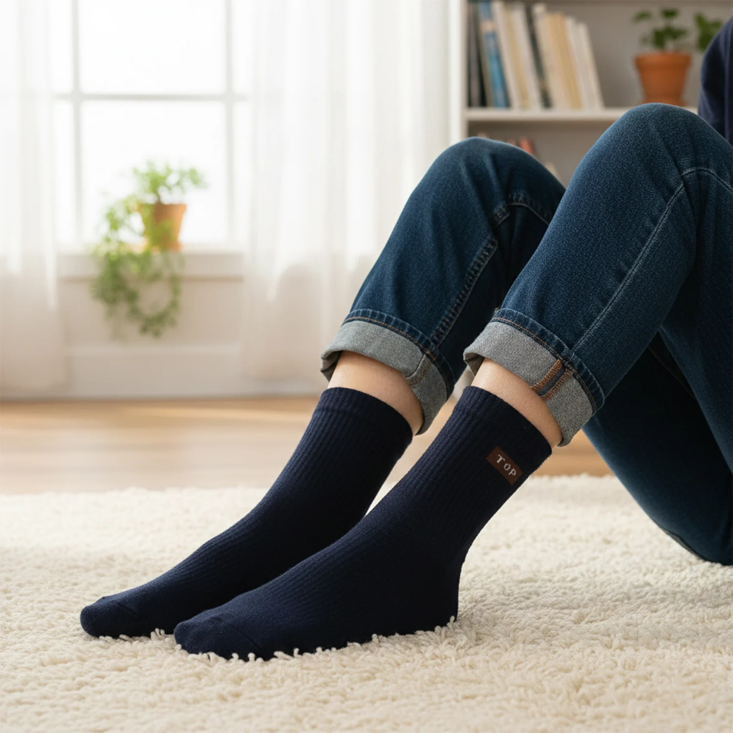 Navy Blue Casual Daily Wear Socks (1 Pair) - Image 3
