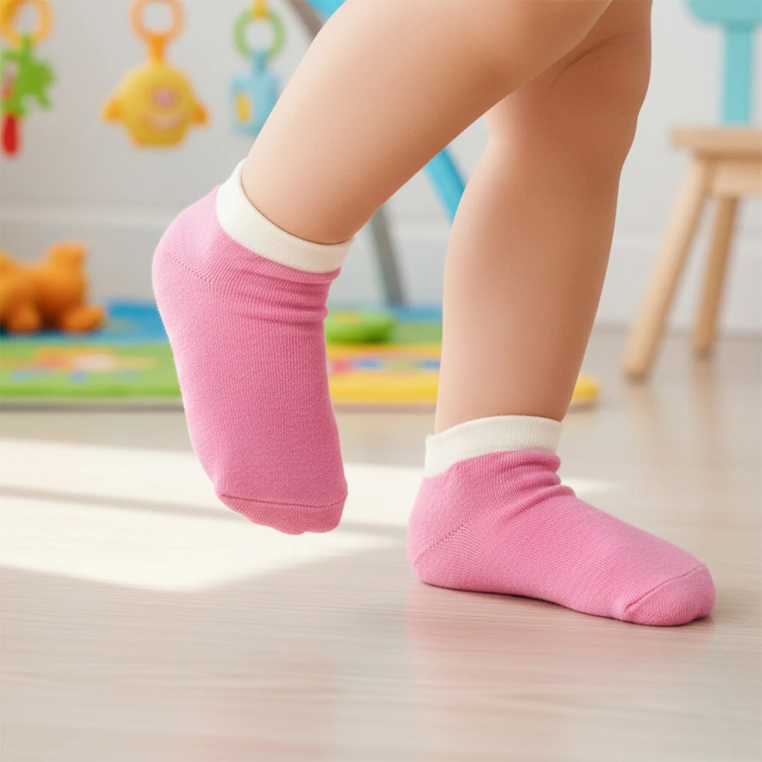 Pink & White Soft Ankle Socks for Kids (1 Pair) - Image 6