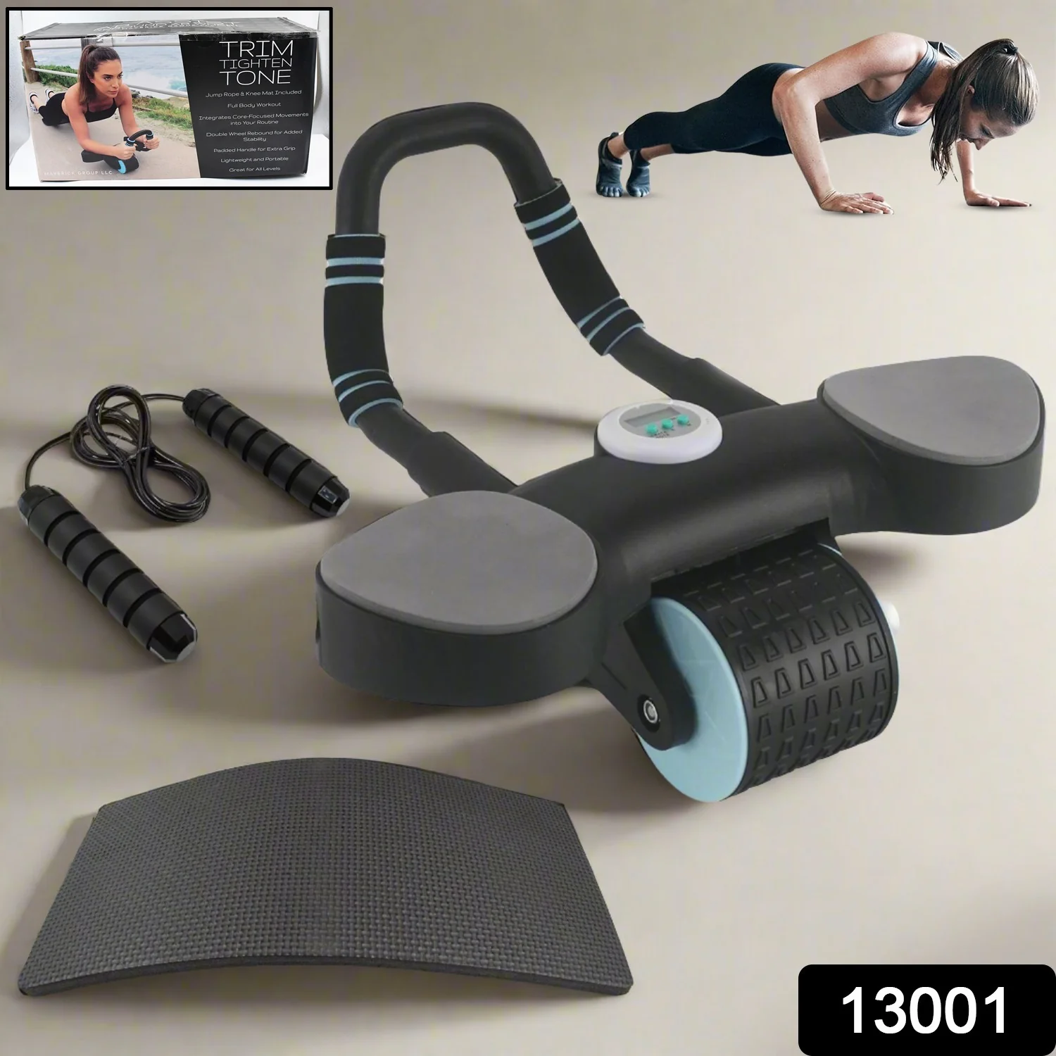 Abdominal Wheel Roller with Elbow Support, Timer & Skipping Rope (1 Set) - Image 2