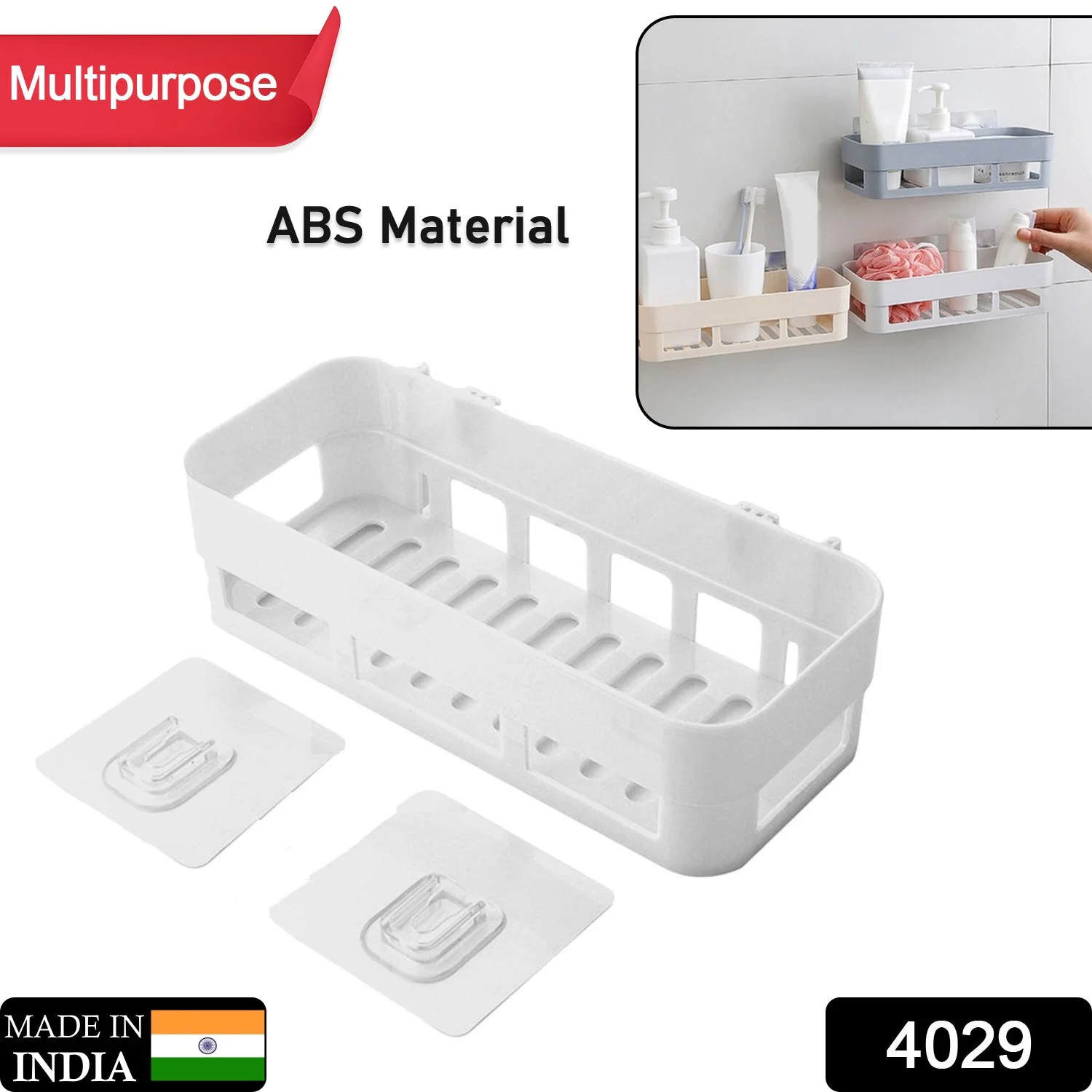 ABS Plastic Shower Corner Caddy Shelf with Wall-Mounted Suction Cup - Image 2