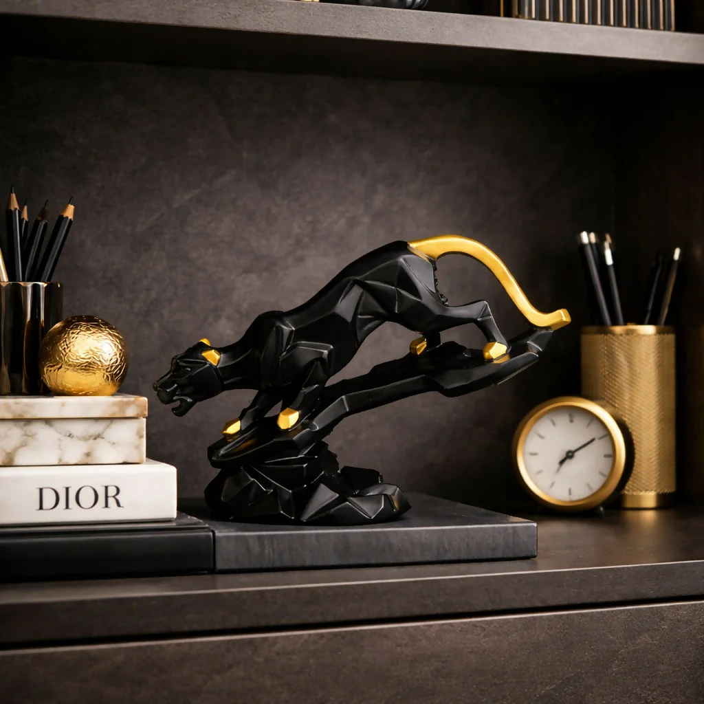 Abstract Black Gold Panther Showpiece Decorative Home Statue - Image 2