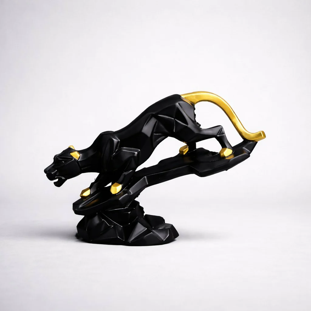 Abstract Black Gold Panther Showpiece Decorative Home Statue - Image 3