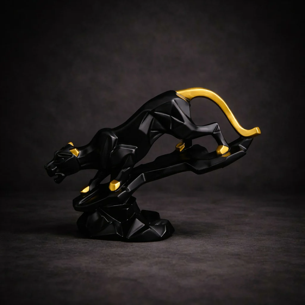 Abstract Black Gold Panther Showpiece Decorative Home Statue - Image 4