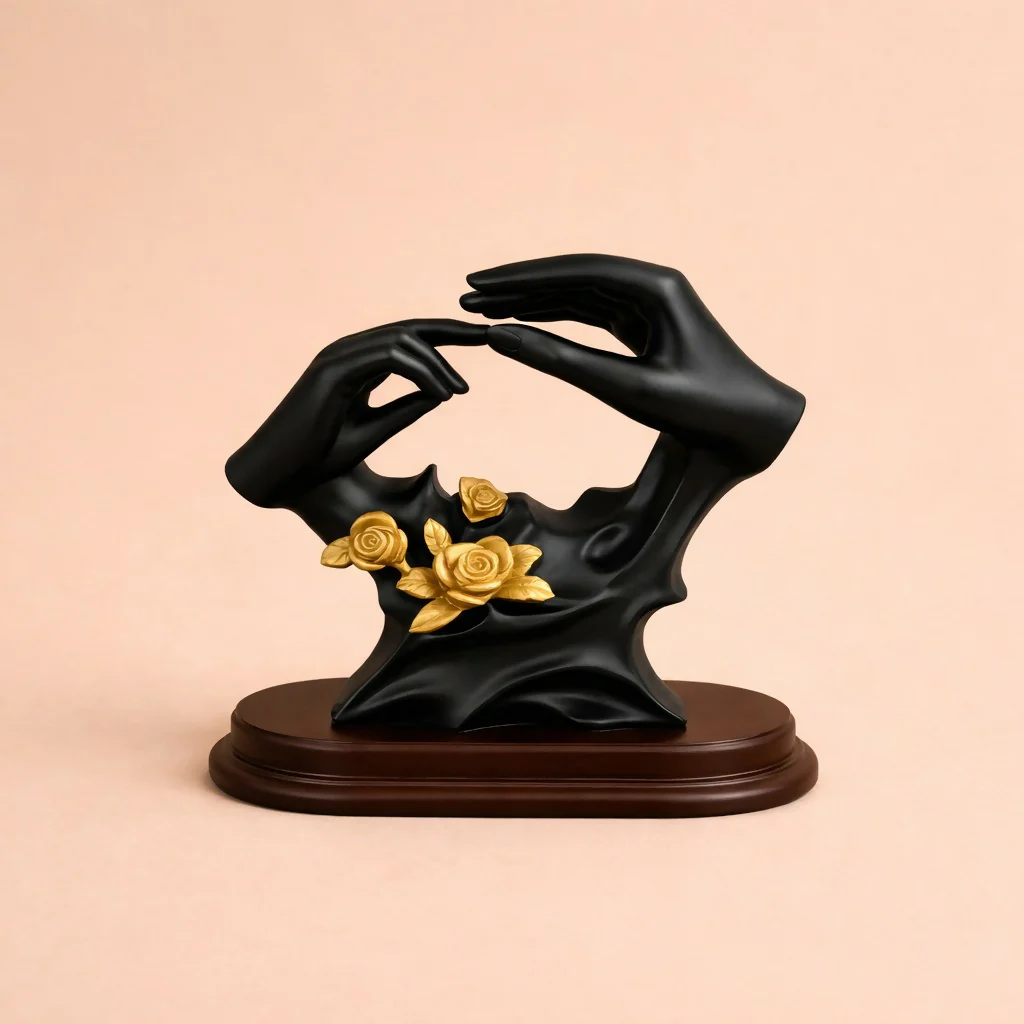 Abstract Hand Sculpture Showpiece with Gold Floral Design Decor - Image 3
