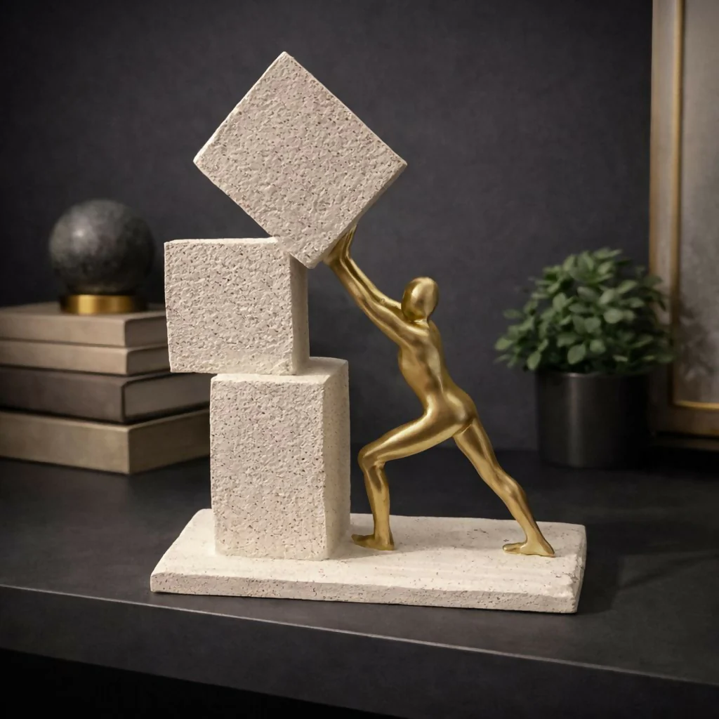 Abstract Human Figure Pushing Block Sculpture Home Decor (Color may vary) - Image 2