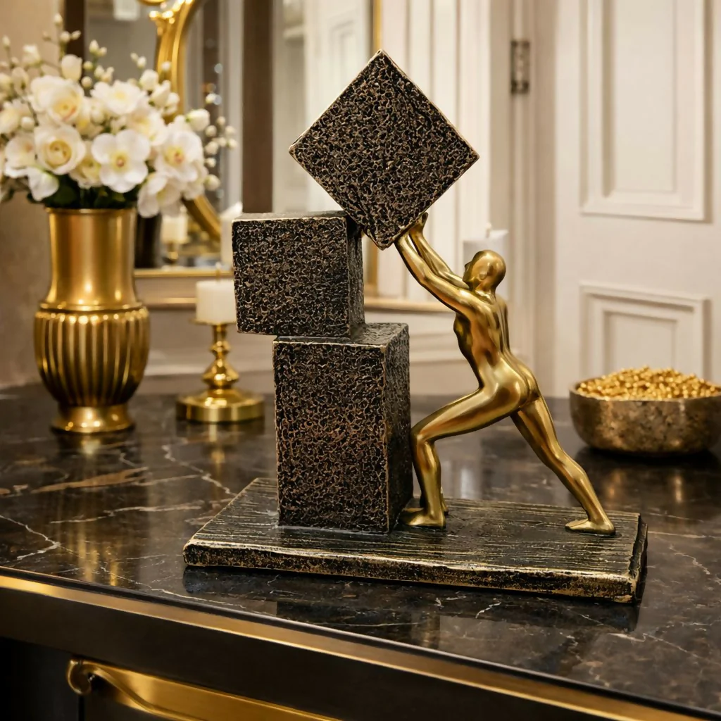 Abstract Human Figure Pushing Block Sculpture Home Decor (Color may vary) - Image 3