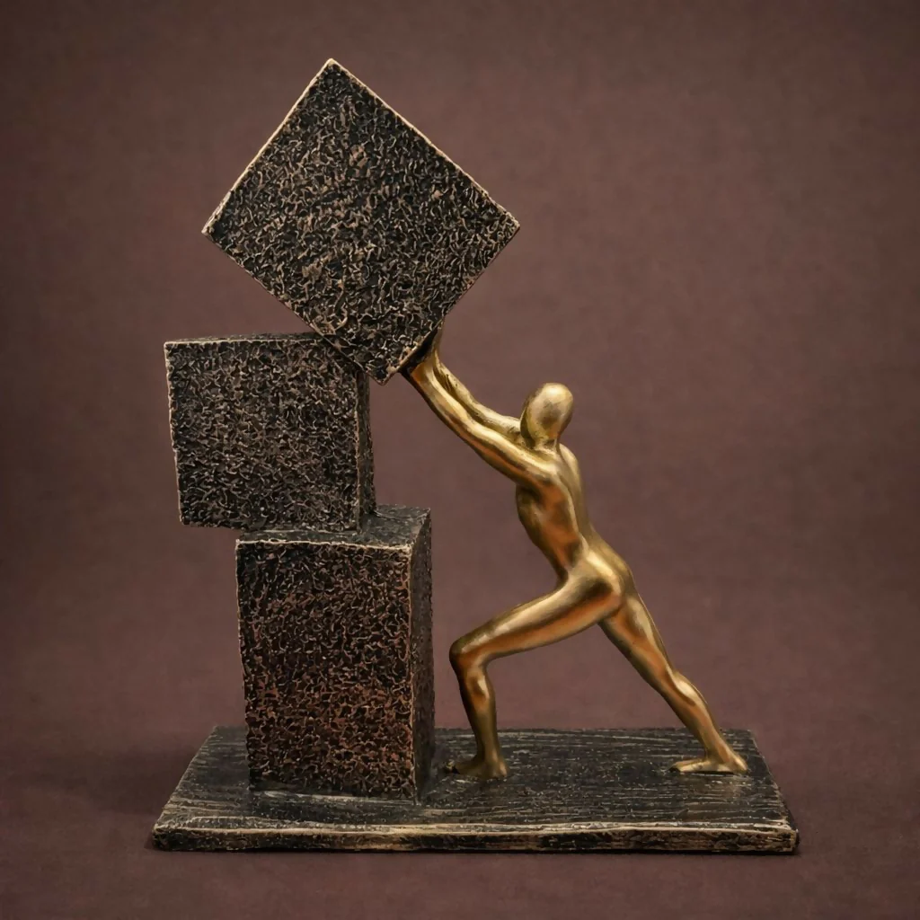 Abstract Human Figure Pushing Block Sculpture Home Decor (Color may vary) - Image 4