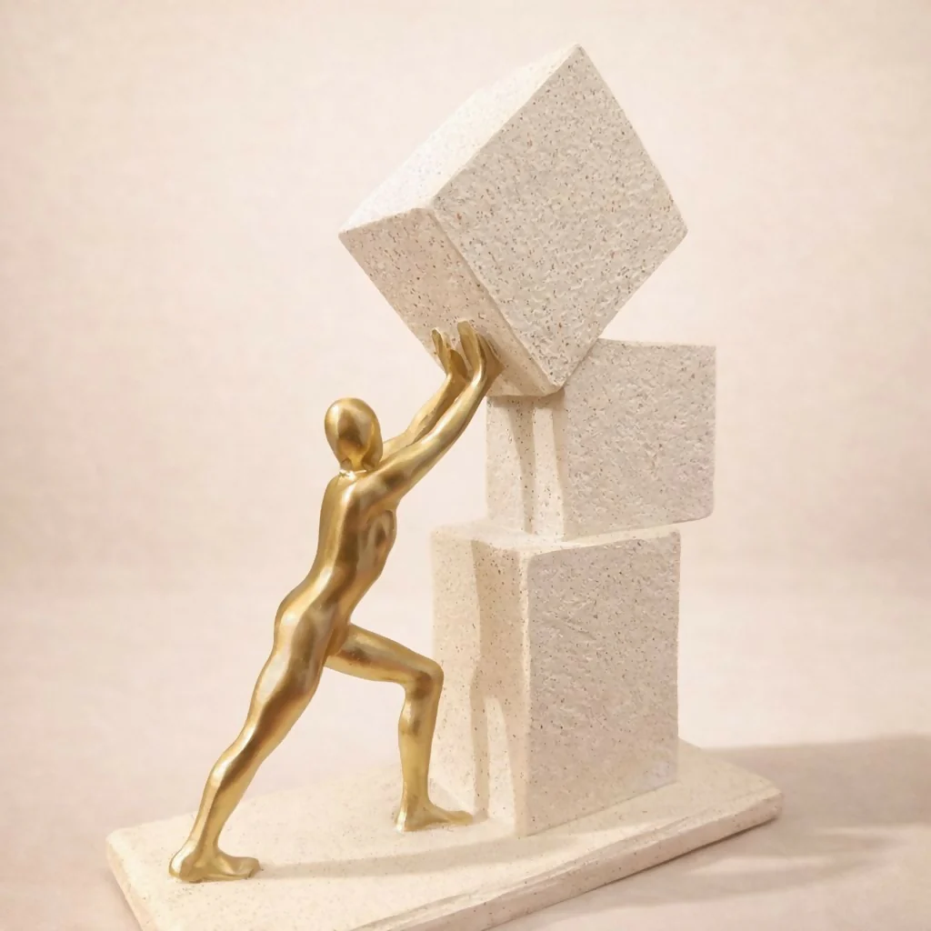Abstract Human Figure Pushing Block Sculpture Home Decor (Color may vary) - Image 5