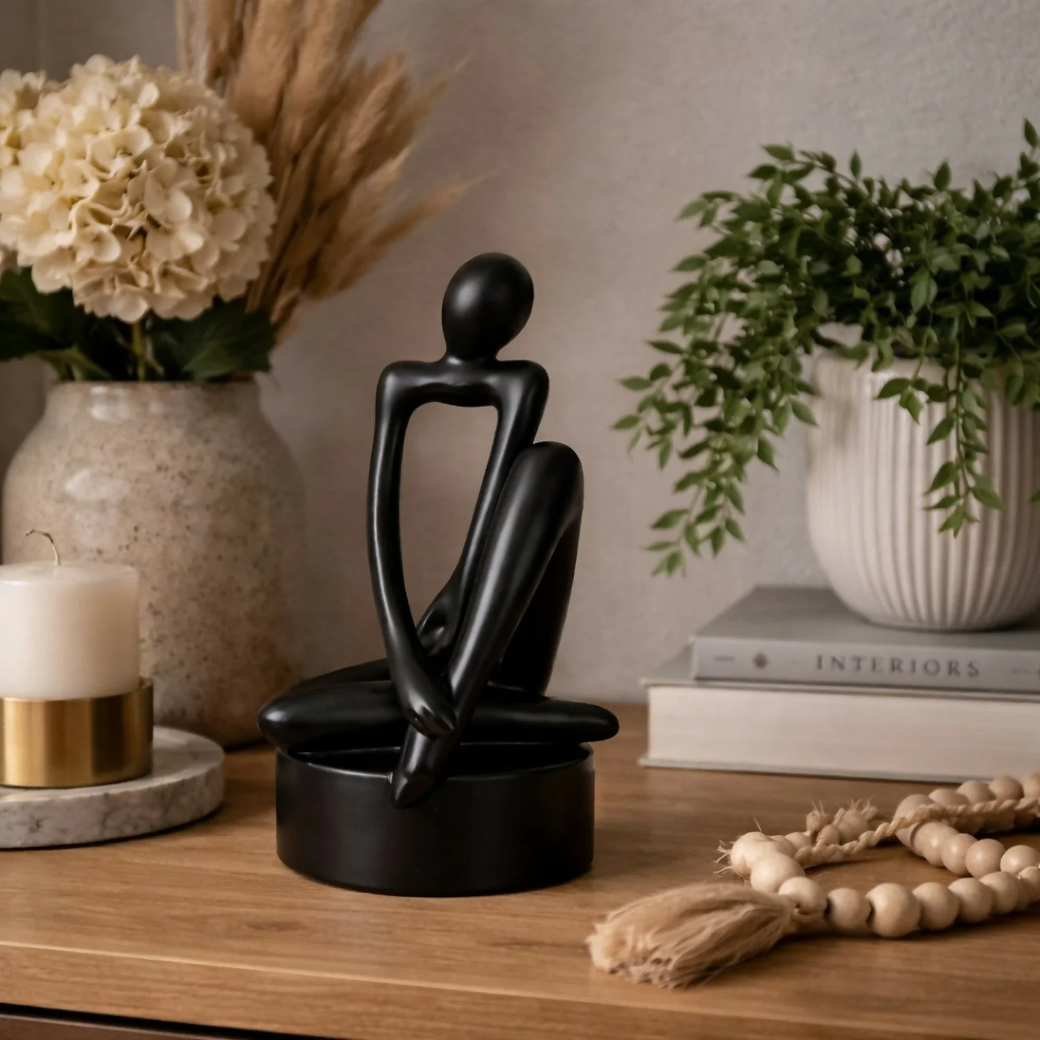 Abstract Sitting Man poly-resin Sculpture Black Modern Home Decor Showpiece - Image 2