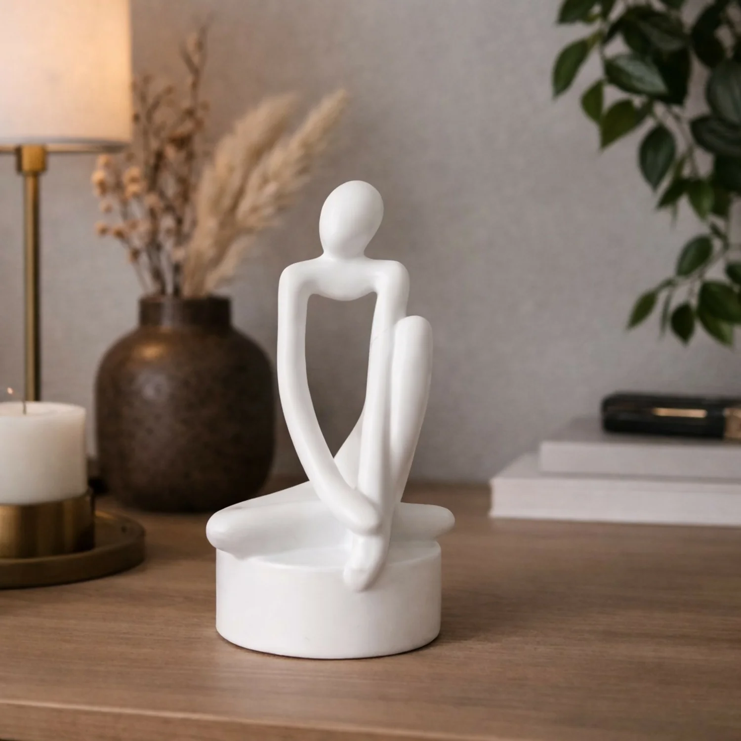 Abstract Sitting Man poly-resin Sculpture Modern White Home Decor Showpiece - Image 2