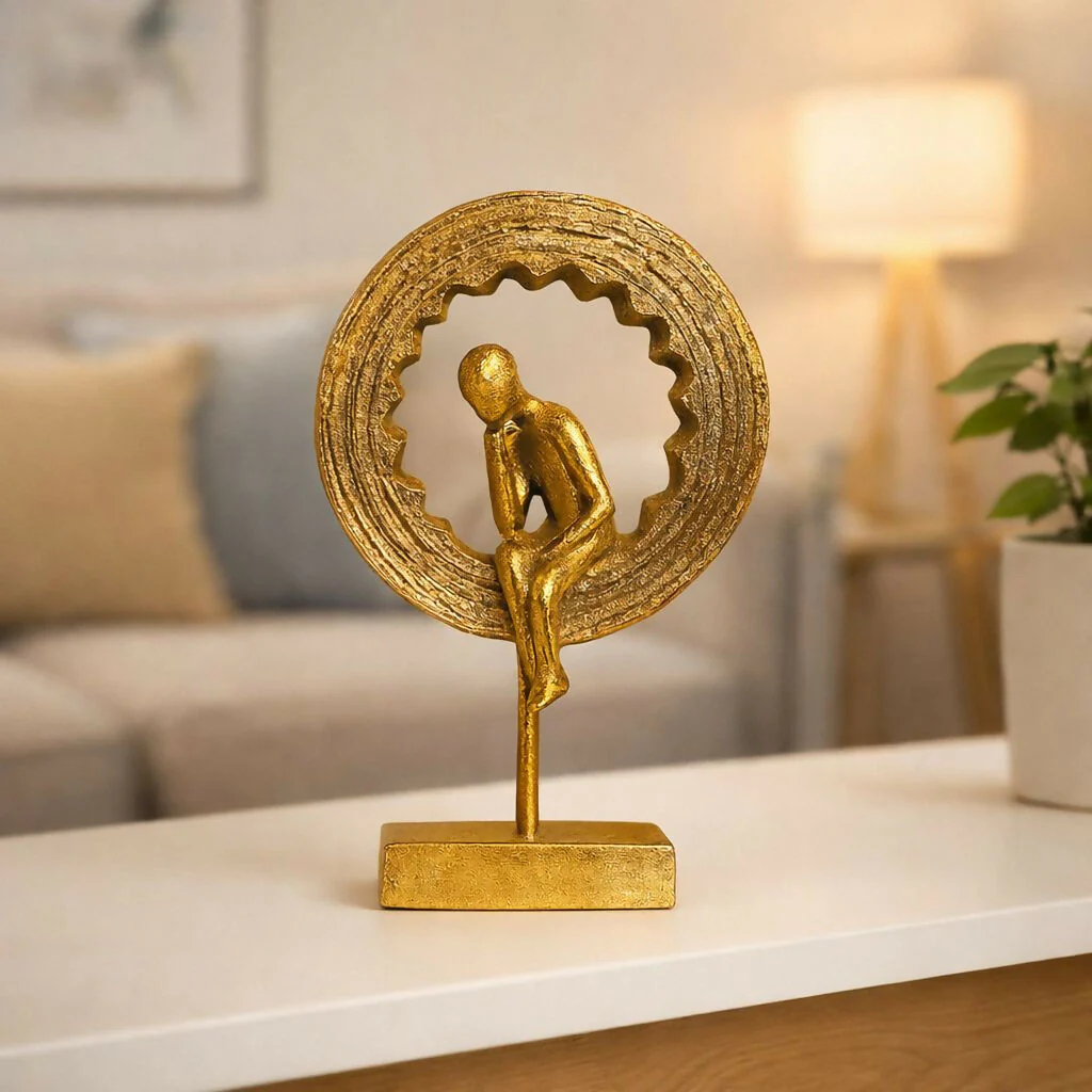 Abstract Thinking Man Gold Sculpture Showpiece for Home Decor (Design may vary) - Image 2