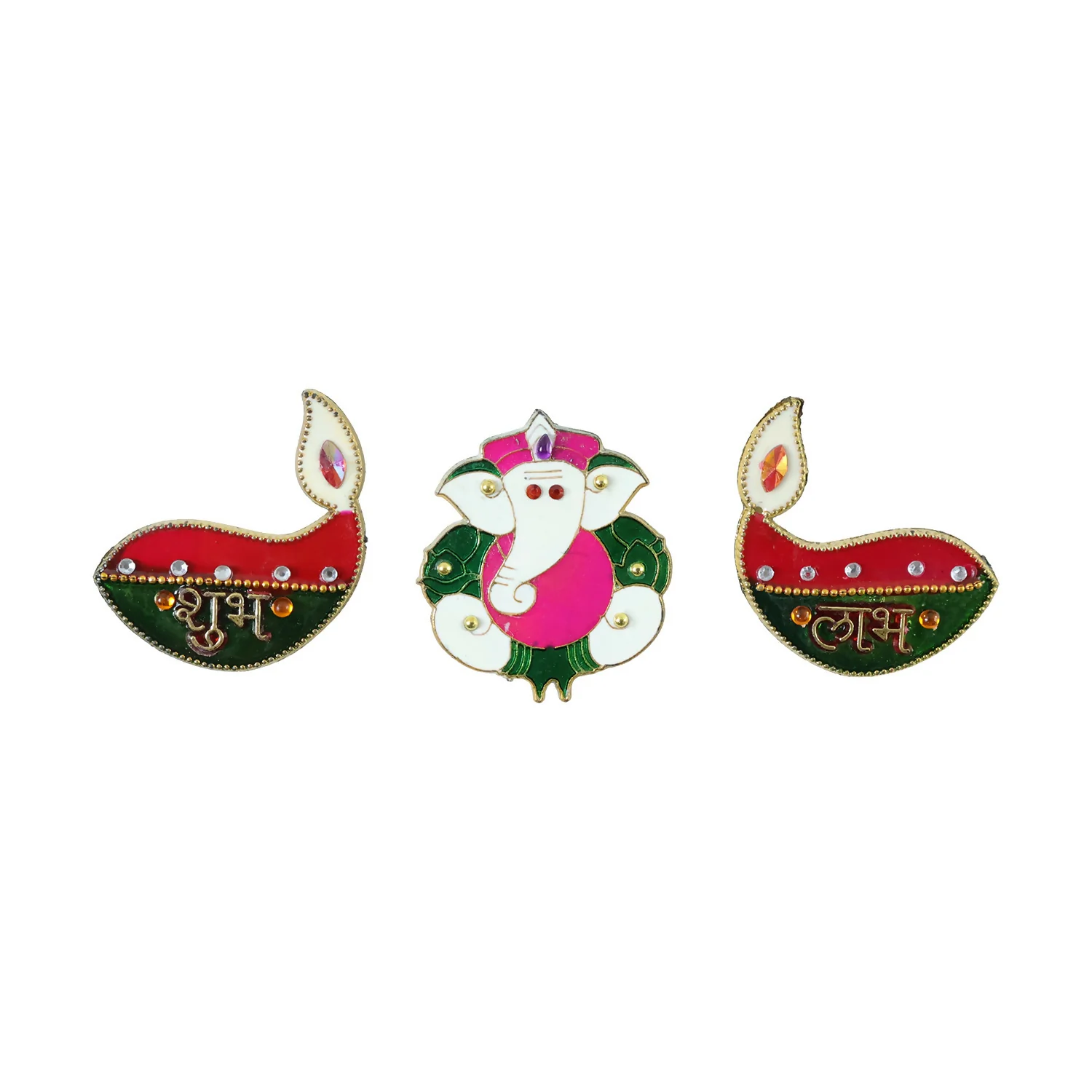 Acrylic Meenakari Diya Ganesh Shubh Labh Door Hanging – Set of 3 - Image 5