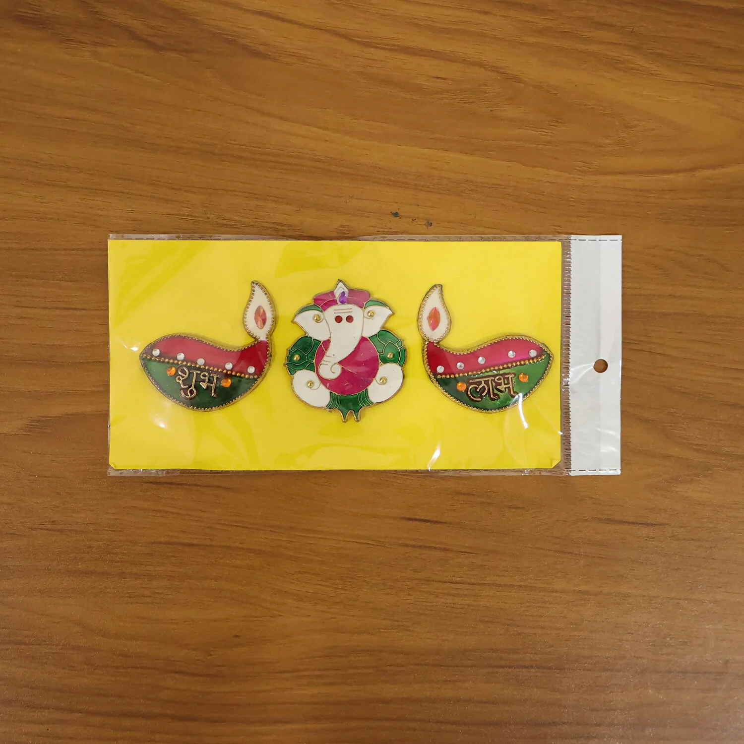 Acrylic Meenakari Diya Ganesh Shubh Labh Door Hanging – Set of 3 - Image 6