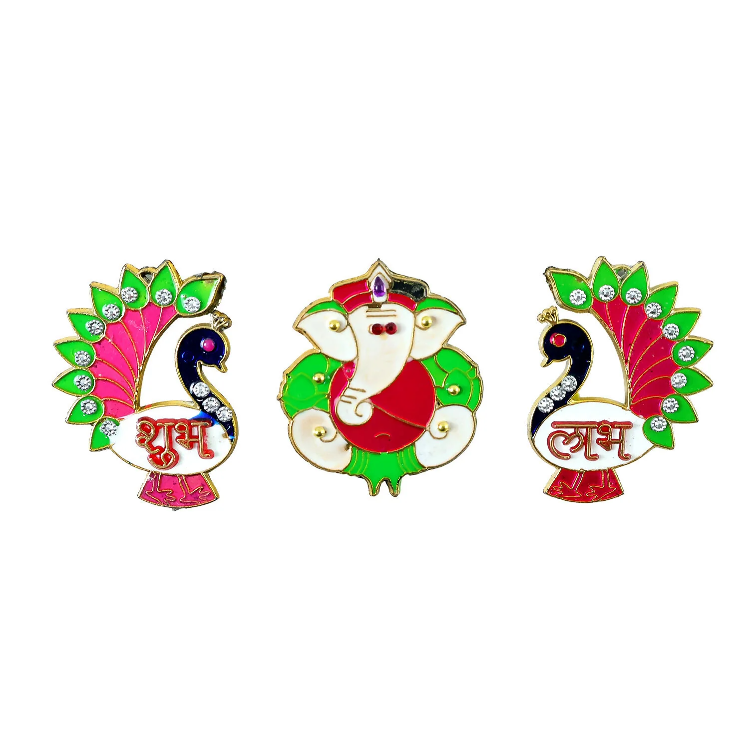 Acrylic Meenakari Peacock Ganesh Shubh Labh Door Hanging – Set of 3 - Image 5