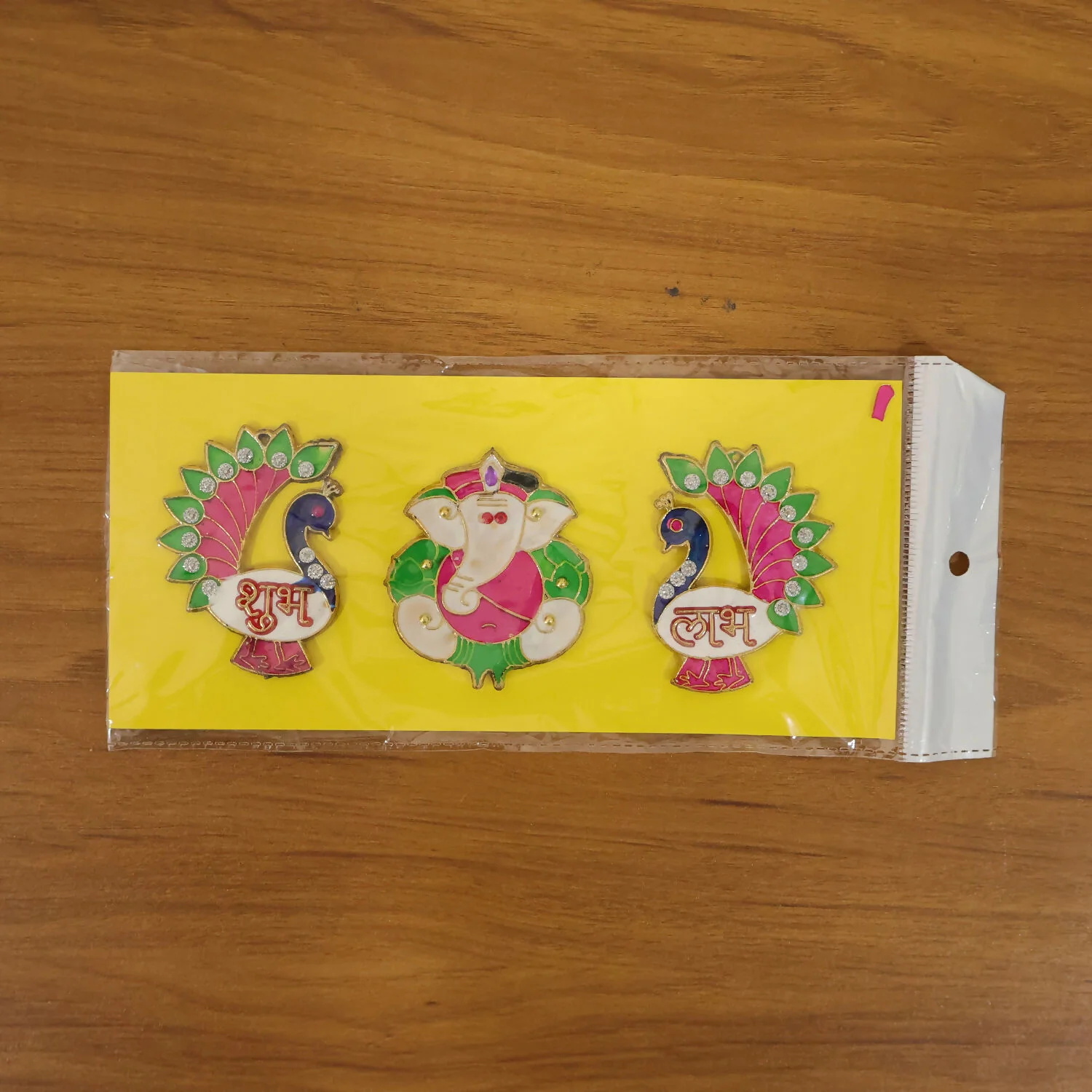 Acrylic Meenakari Peacock Ganesh Shubh Labh Door Hanging – Set of 3 - Image 6