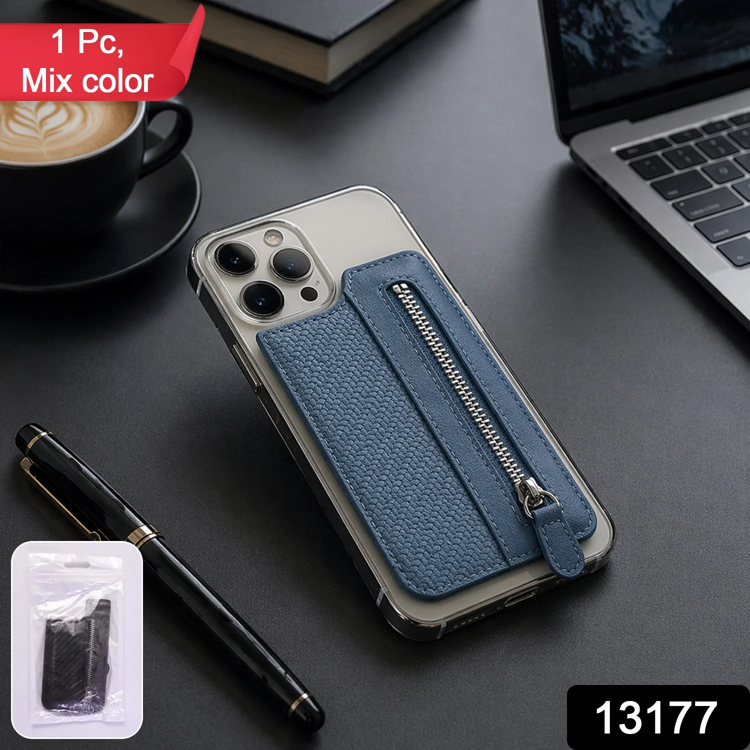 Adhesive Card Phone Holder with Zipper – Versatile Wallet Case (1 Pc / Mix Color) - Image 2