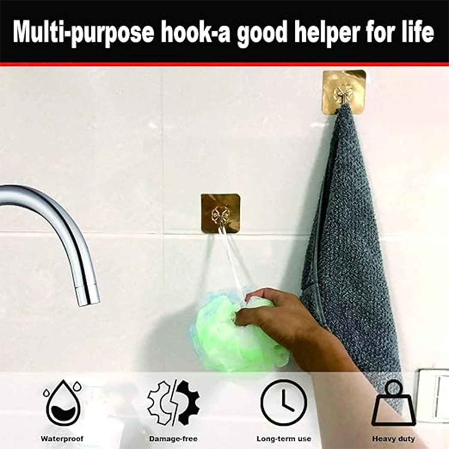 Adhesive Heavy-Duty Hooks for Kitchen and Bathroom (1 Pc / 6×6 Cm) - Image 8