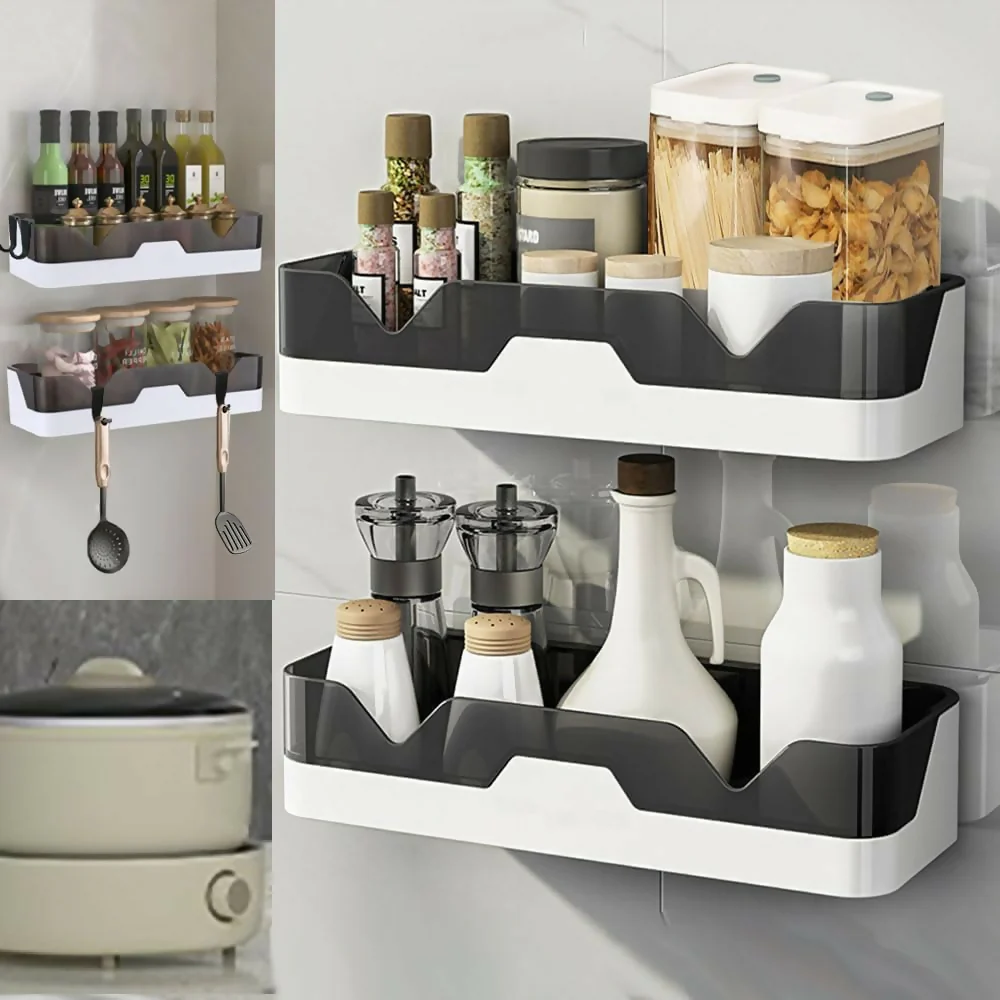 Adhesive Storage Rack, Wall Mounted Plastic Shelf Organizer for Bathroom (pack of 1) - Image 2