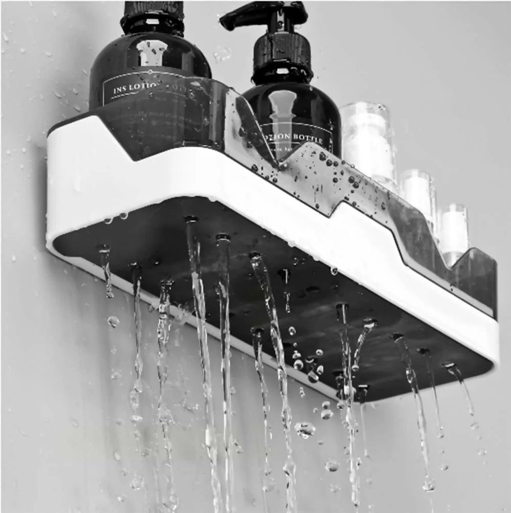 Adhesive Storage Rack, Wall Mounted Plastic Shelf Organizer for Bathroom (pack of 1) - Image 4