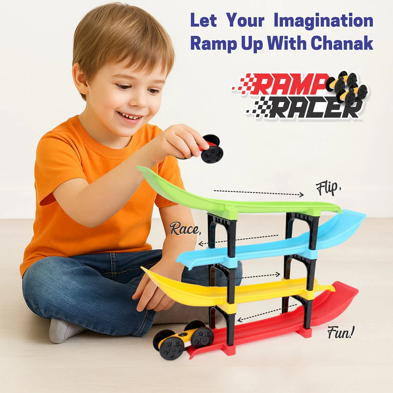 Aditi 4-Layer Ramp Racer Track Set with 2 Big-Wheel Cars & Connectors – Sturdy ABS Track Toy for Kids - Image 2