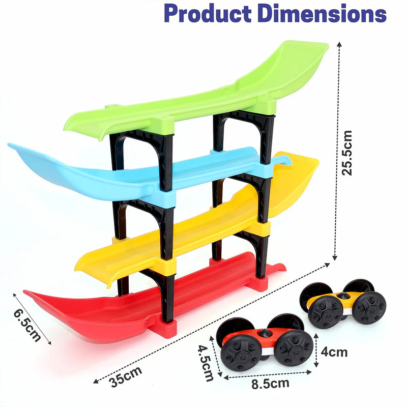 Aditi 4-Layer Ramp Racer Track Set with 2 Big-Wheel Cars & Connectors – Sturdy ABS Track Toy for Kids - Image 3
