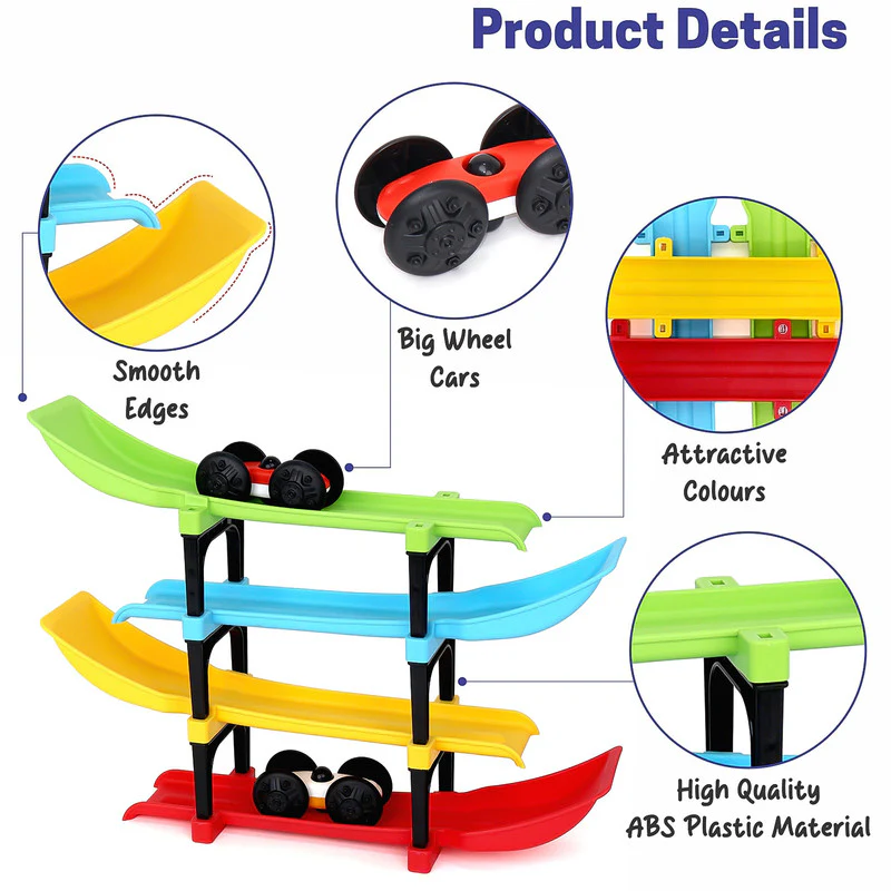 Aditi 4-Layer Ramp Racer Track Set with 2 Big-Wheel Cars & Connectors – Sturdy ABS Track Toy for Kids - Image 5