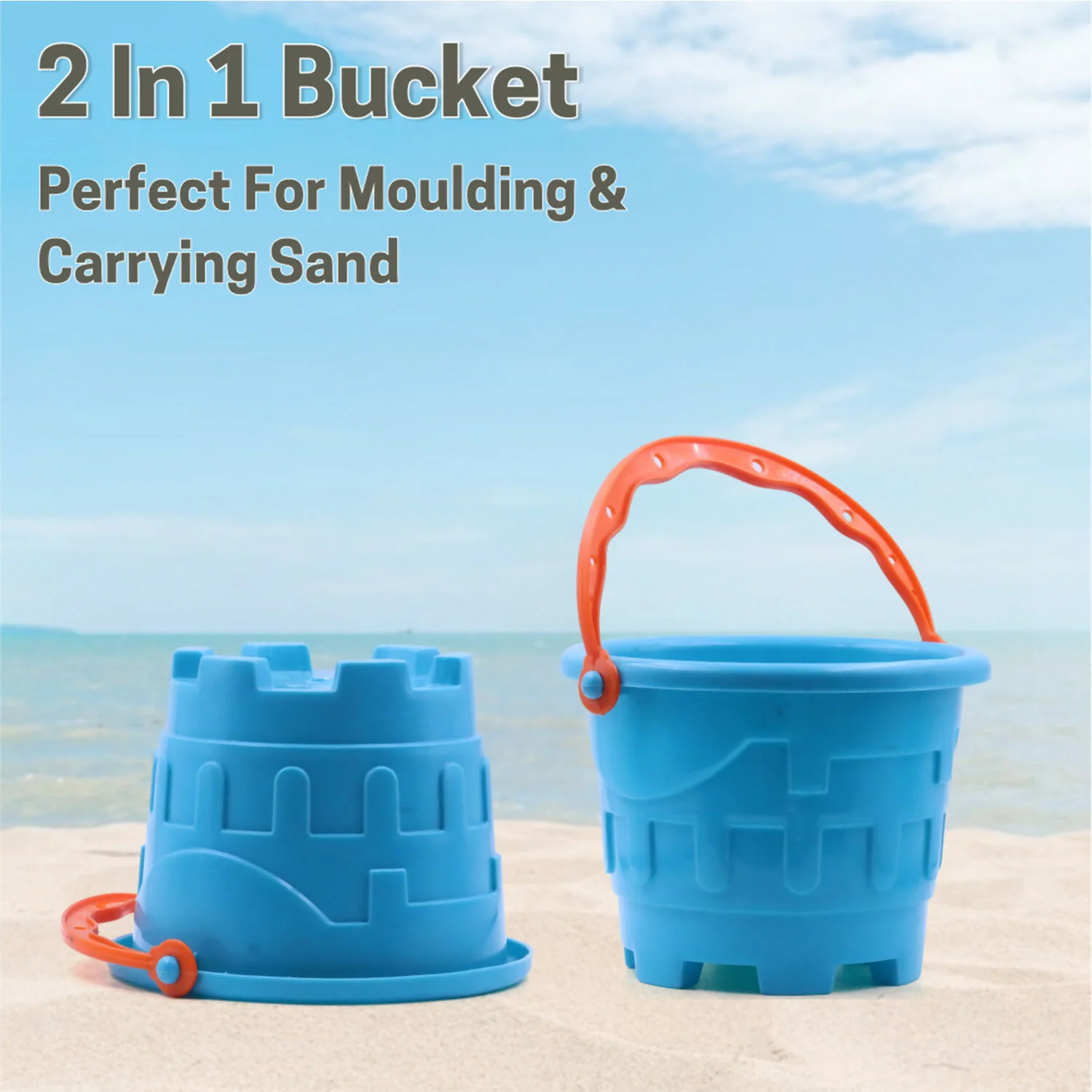 Aditi Kids Beach Sand Toy Set with Bucket, Shovels and Moulds, Safe ABS Plastic Play Set 6PC - Image 3