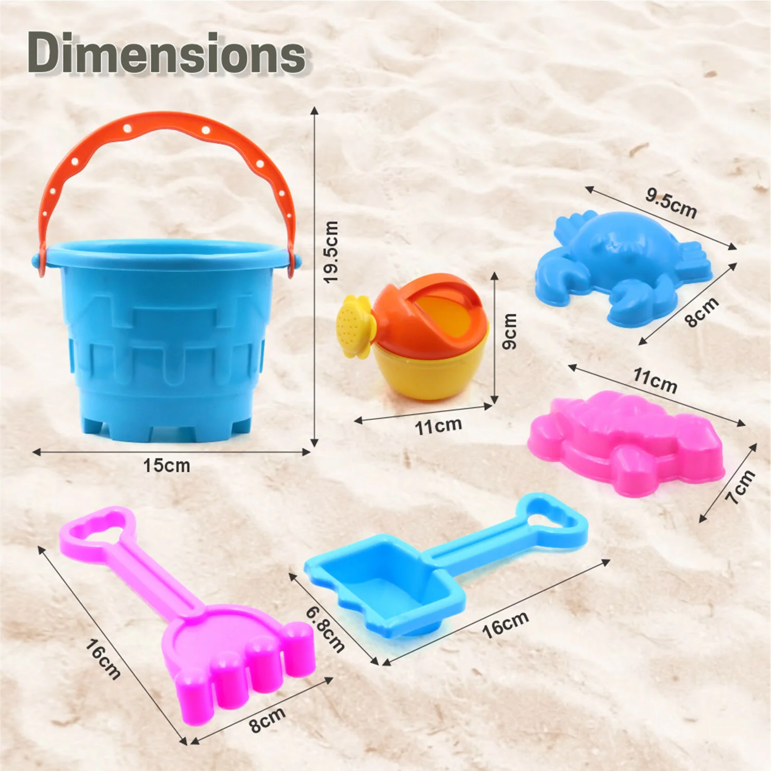 Aditi Kids Beach Sand Toy Set with Bucket, Shovels and Moulds, Safe ABS Plastic Play Set 6PC - Image 4