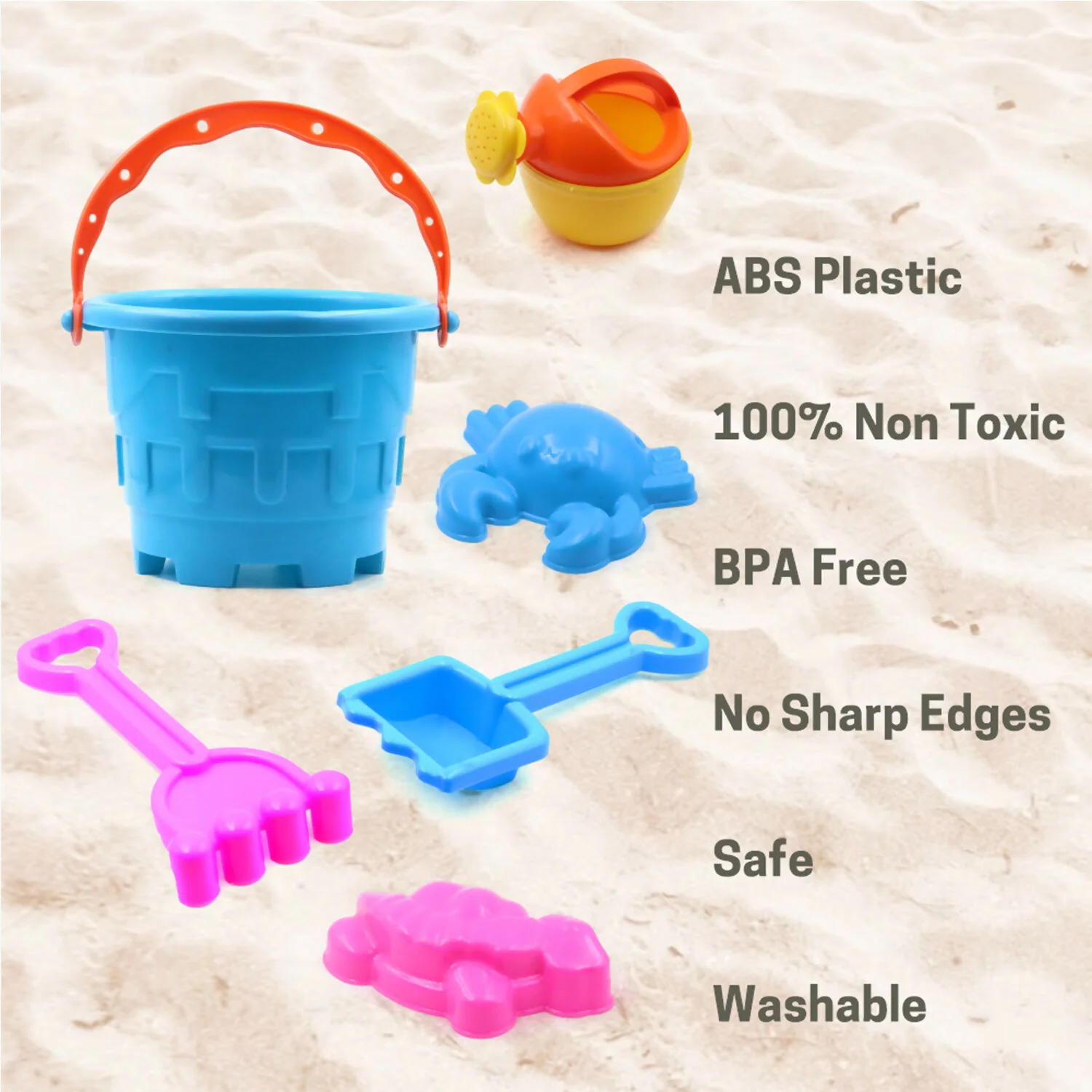 Aditi Kids Beach Sand Toy Set with Bucket, Shovels and Moulds, Safe ABS Plastic Play Set 6PC - Image 5