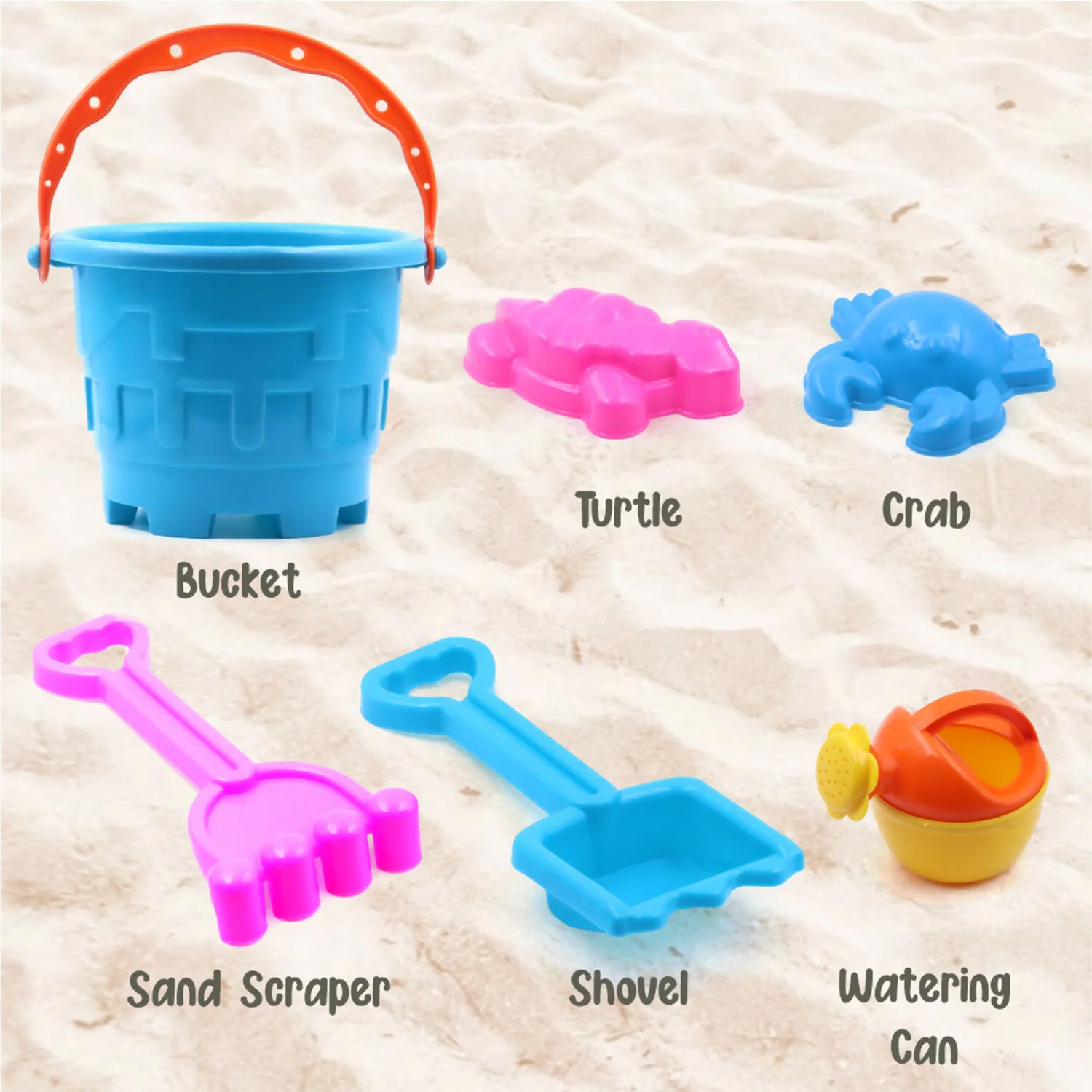 Aditi Kids Beach Sand Toy Set with Bucket, Shovels and Moulds, Safe ABS Plastic Play Set 6PC - Image 6