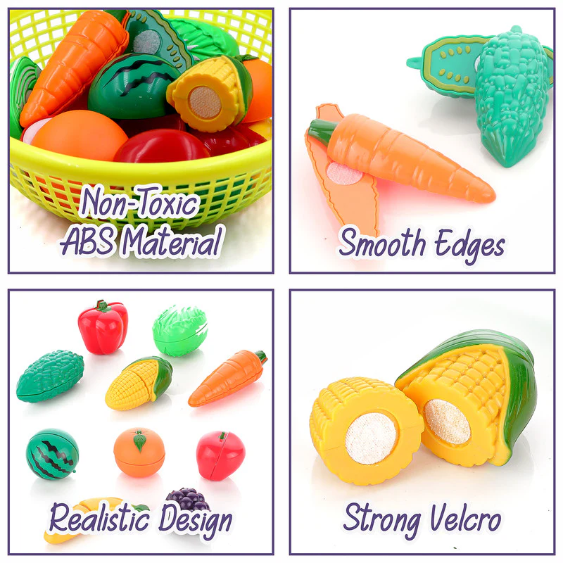 Aditi Kids Fruit & Vegetable Cutting Toy Basket Set | Velcro Cutting Play Food Set - Image 4