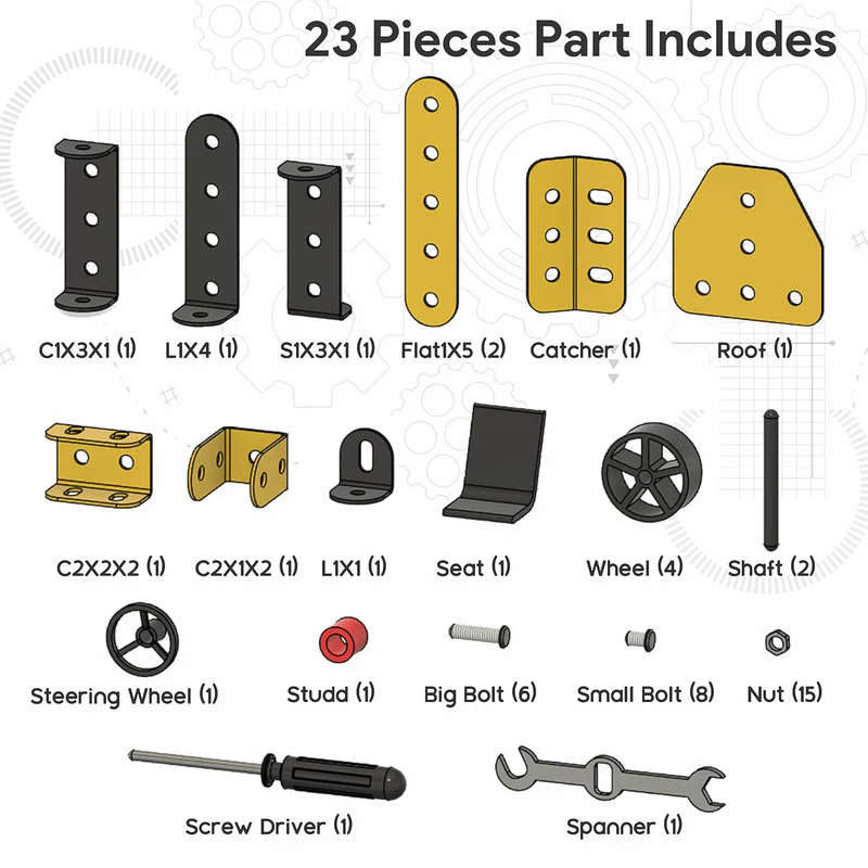 Aditi MechaTrix 23-Piece DIY STEM Building Kit – 5 Model Vehicle Construction Set - Image 3