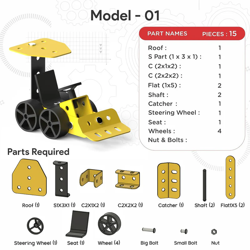 Aditi MechaTrix 23-Piece DIY STEM Building Kit – 5 Model Vehicle Construction Set - Image 4