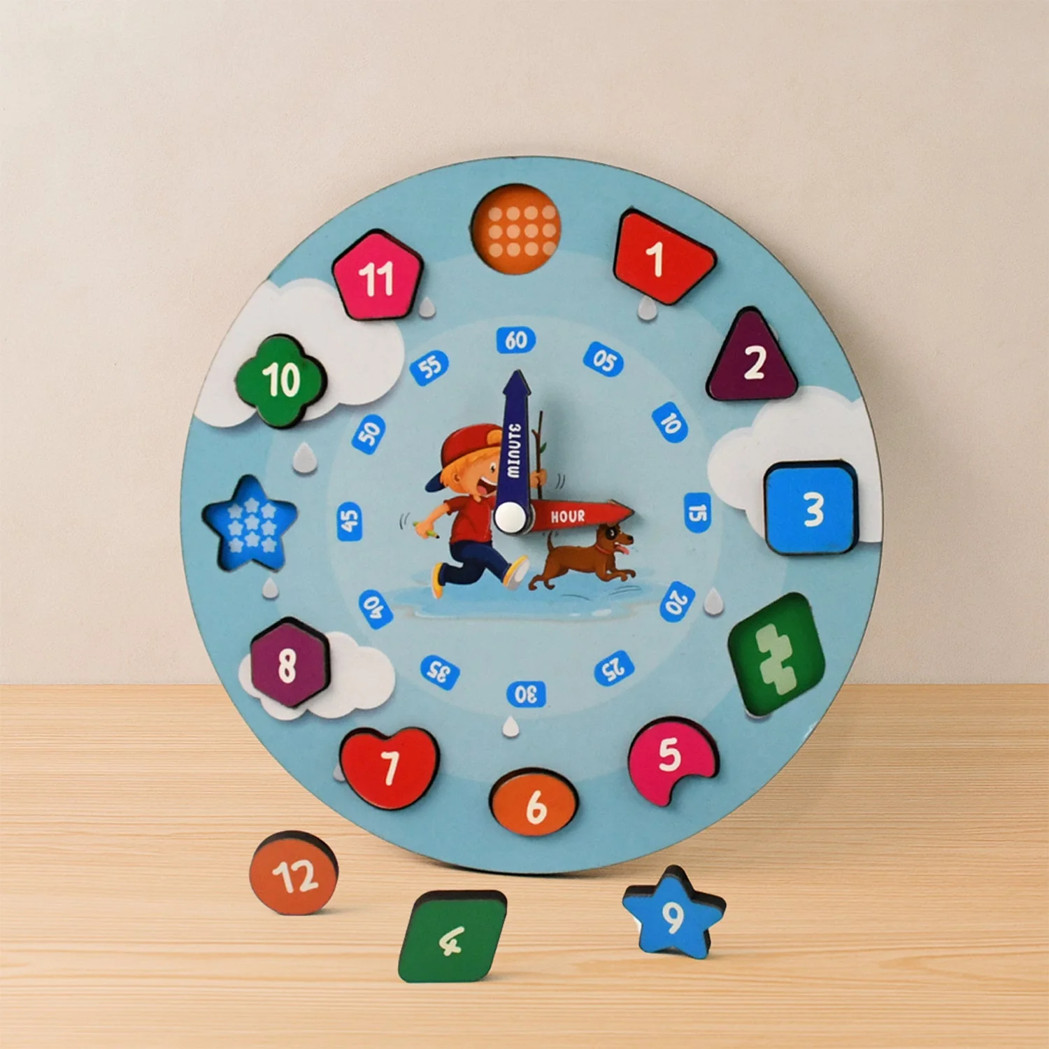Aditi Wooden Educational Learning Clock Toy with Movable Hands - Image 3