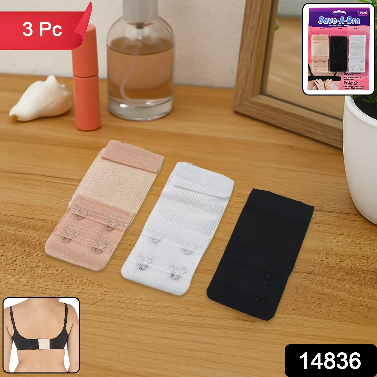 Adjustable 3-Piece Bra Extender Set with 2-Hook - Image 2