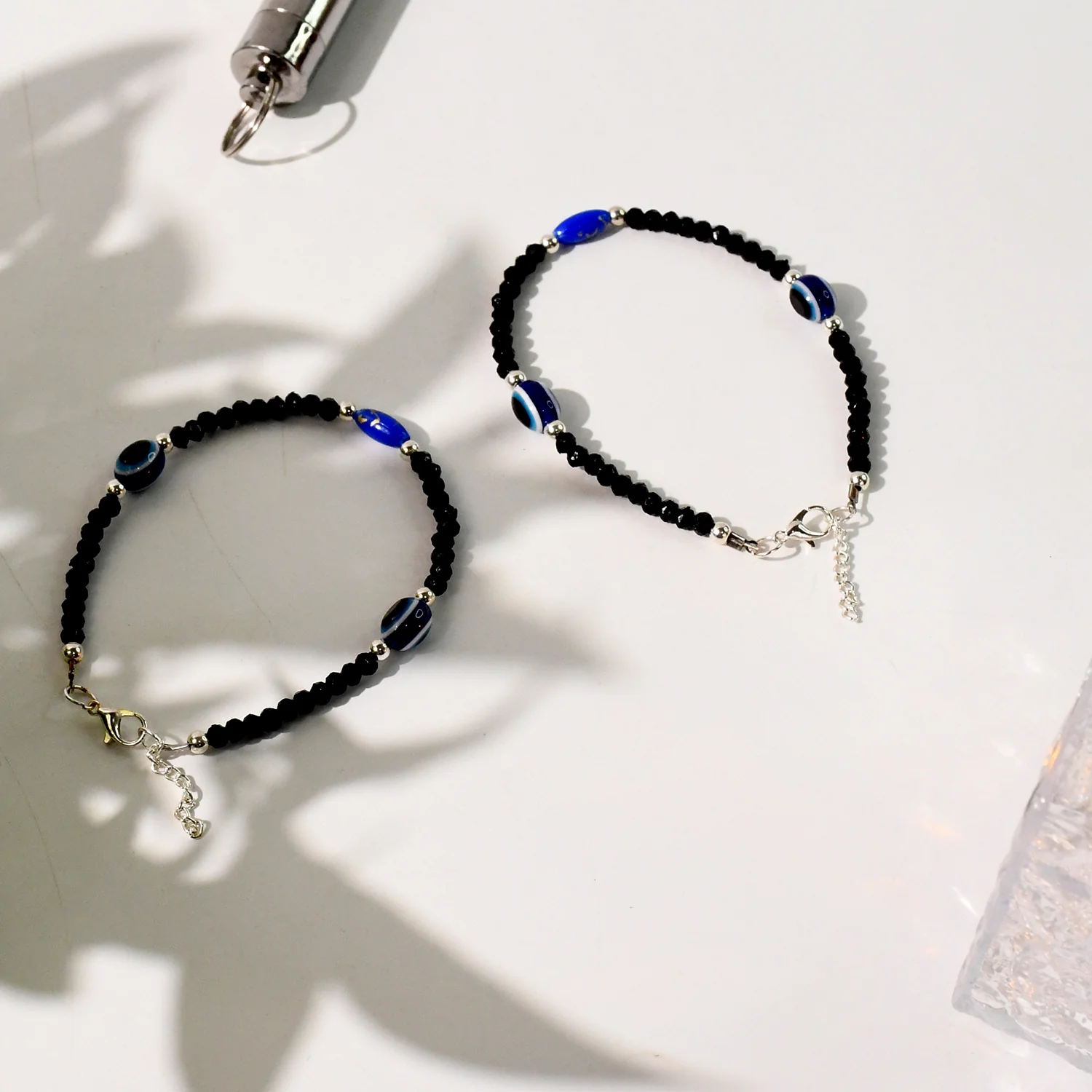 Adjustable Black Bead Evil Eye Protection Bracelet Set (2 Pc) - Image 4