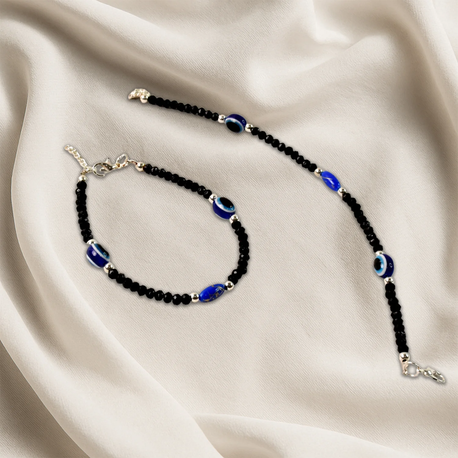 Adjustable Black Bead Evil Eye Protection Bracelet Set (2 Pc) - Image 6