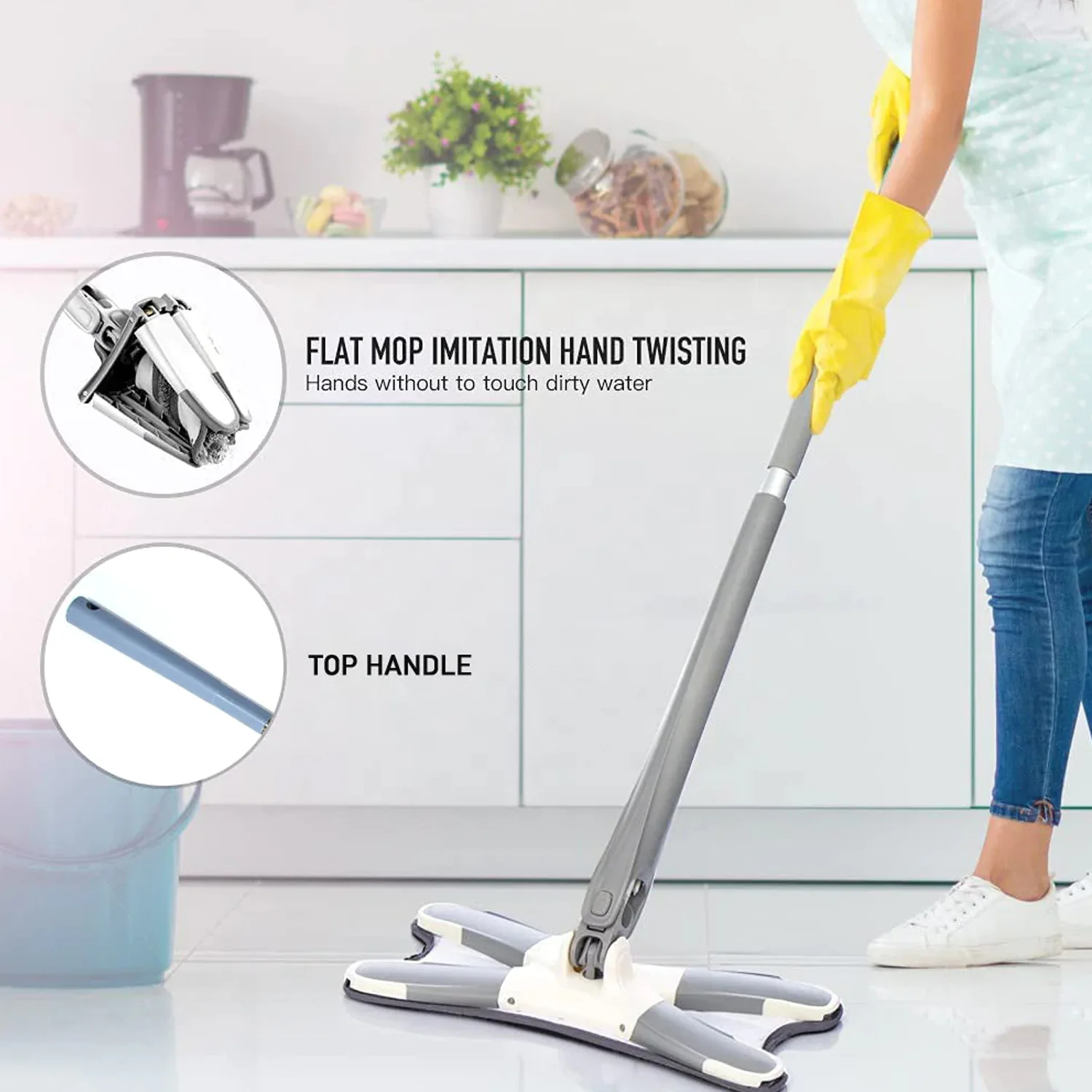 Adjustable 360° Flat Hand Mop: Floors, Walls, Ceilings (Easy Squeeze) - Image 2