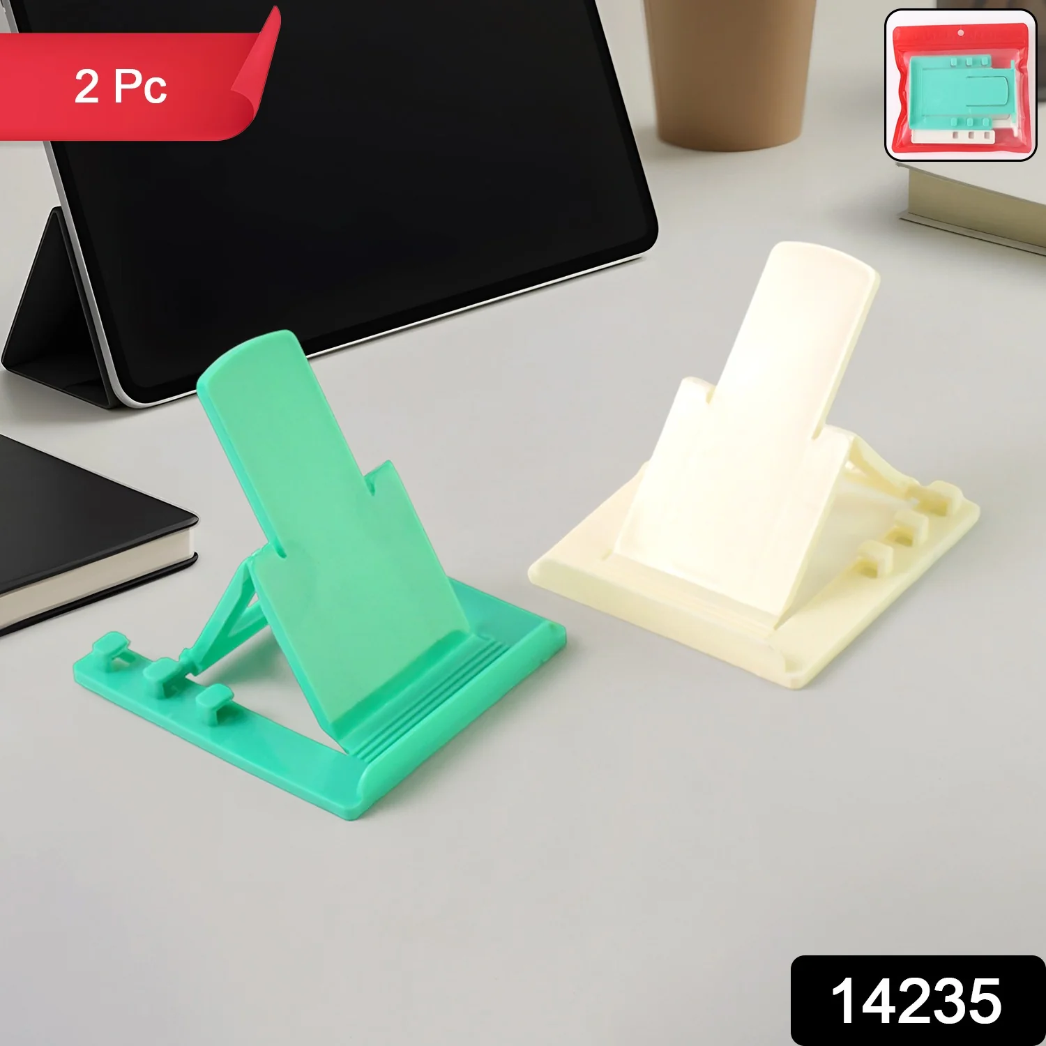 Adjustable Foldable Plastic Mobile Phone Stand Holder (2 Pc) - Image 2