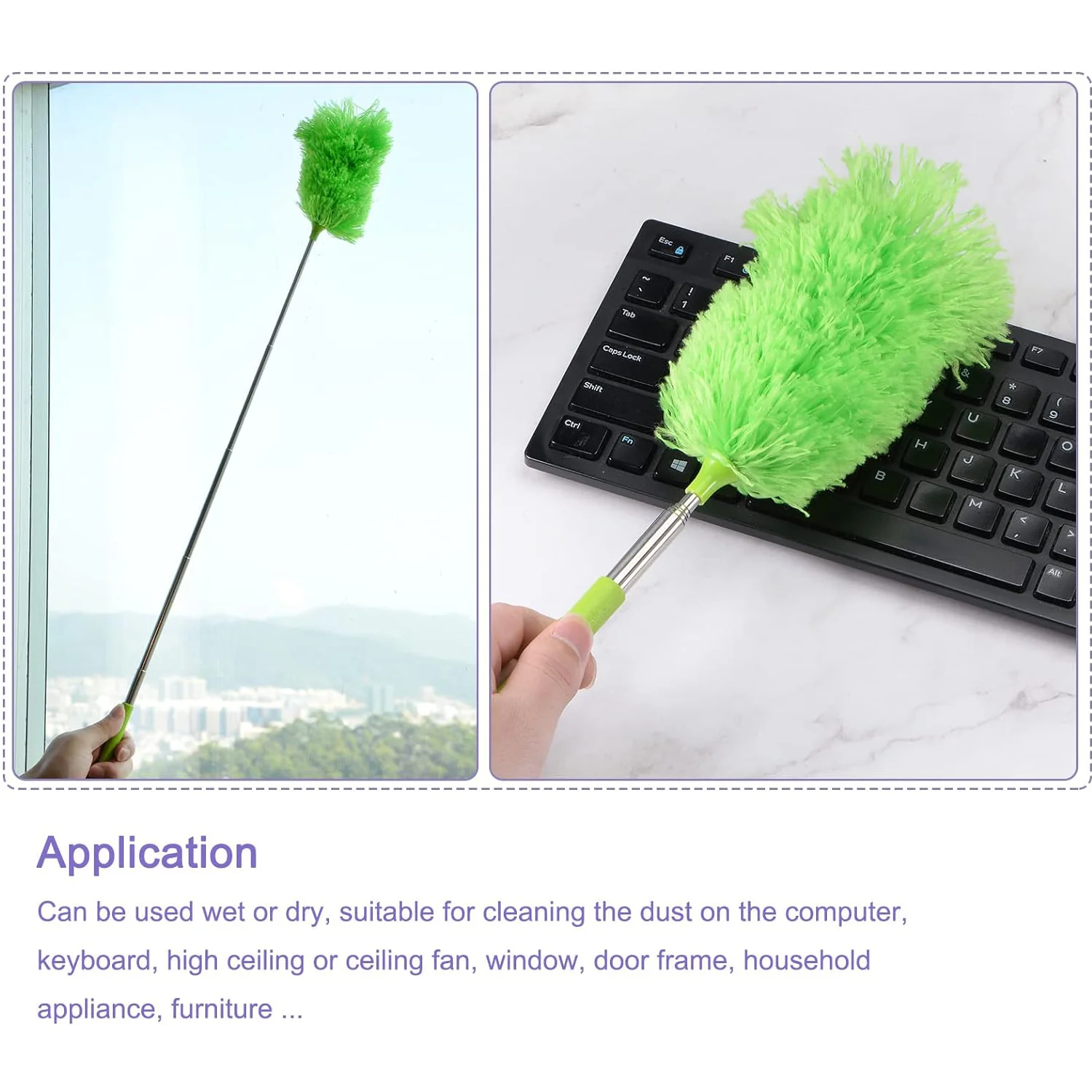 Adjustable Long Handle, Microfiber Duster for Cleaning, Microfiber Hand Duster Washable Microfiber Cleaning Tool Extendable Dusters for Cleaning Office, Car, Computer, Air Condition, Washable Duster - Image 4