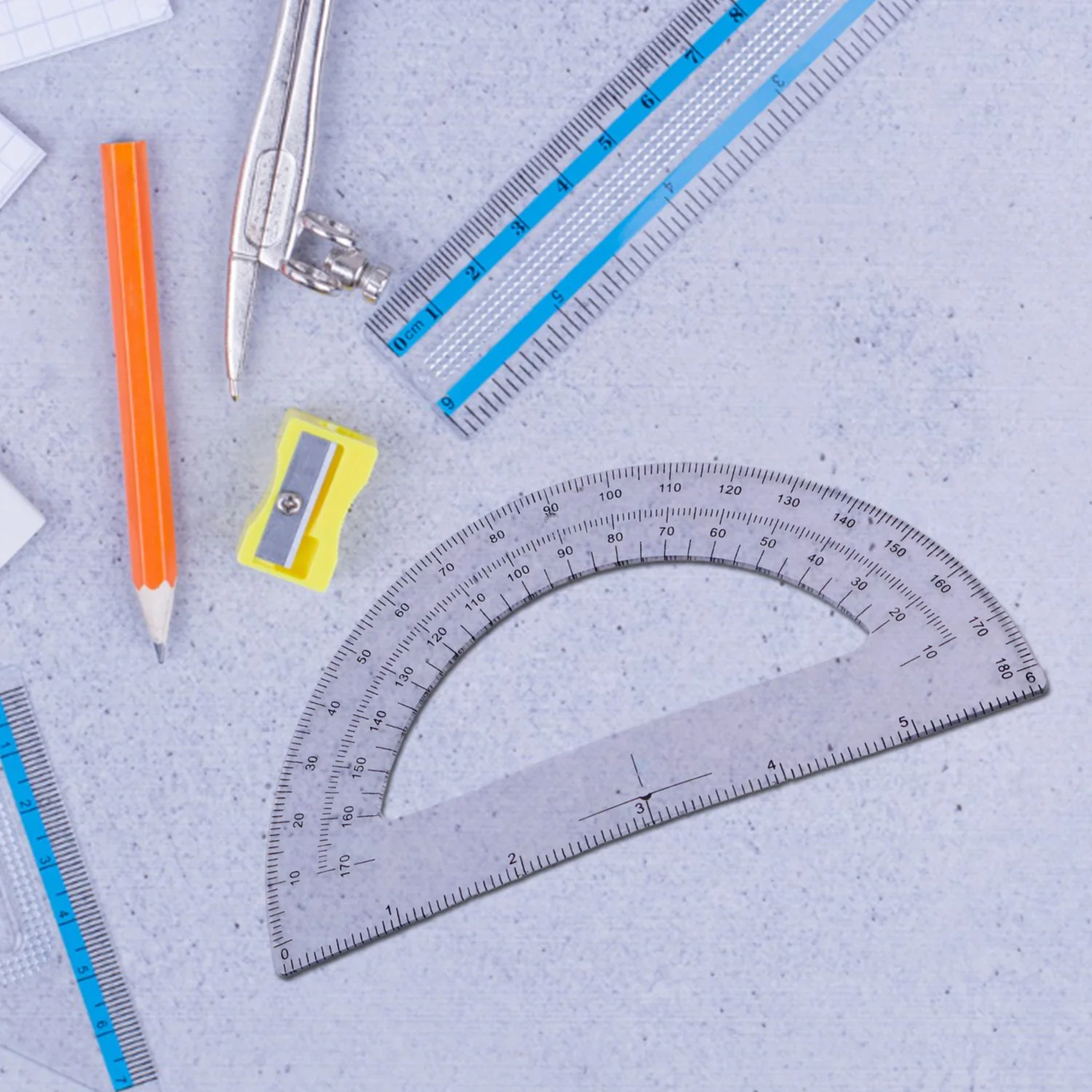 2 Pc Geometry Set – Built-in Pencil Grip & Transparent Plastic Protractor - Image 3