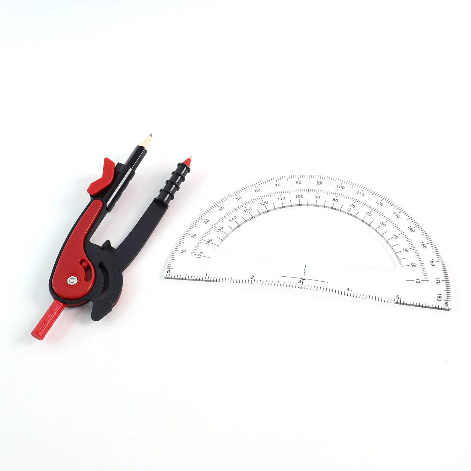 2 Pc Geometry Set – Built-in Pencil Grip & Transparent Plastic Protractor - Image 5